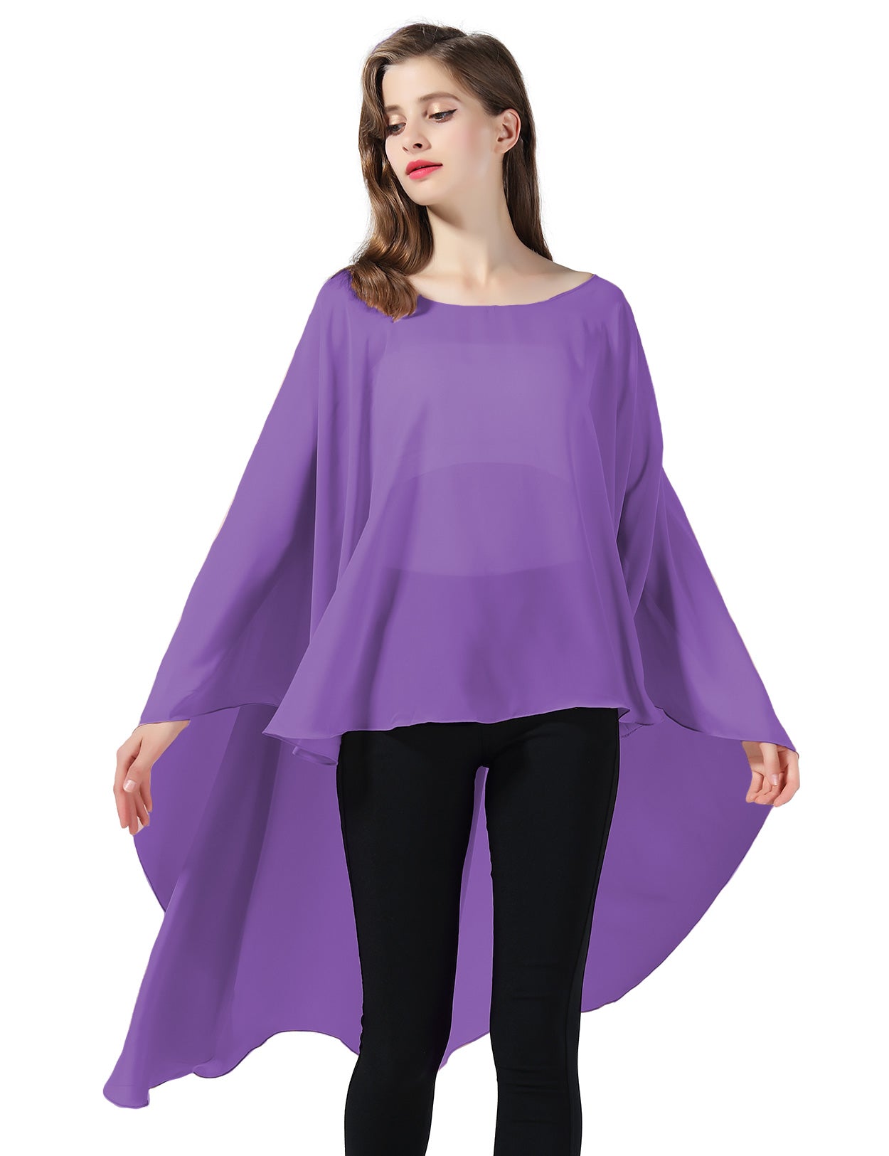 Chiffon High-Low Wedding Bridal Cape Shawl (24 colors)