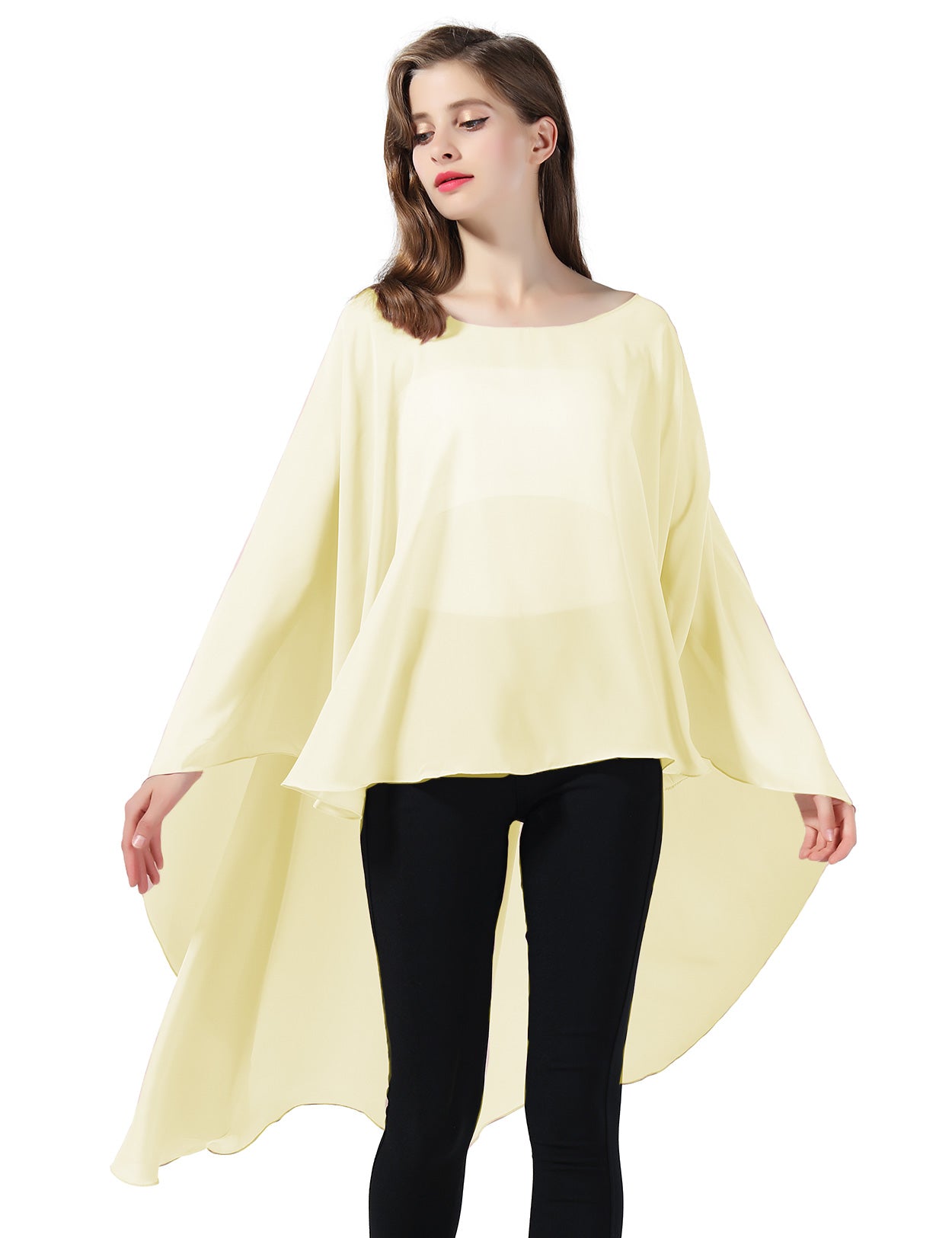 Chiffon High-Low Wedding Bridal Cape Shawl (24 colors)
