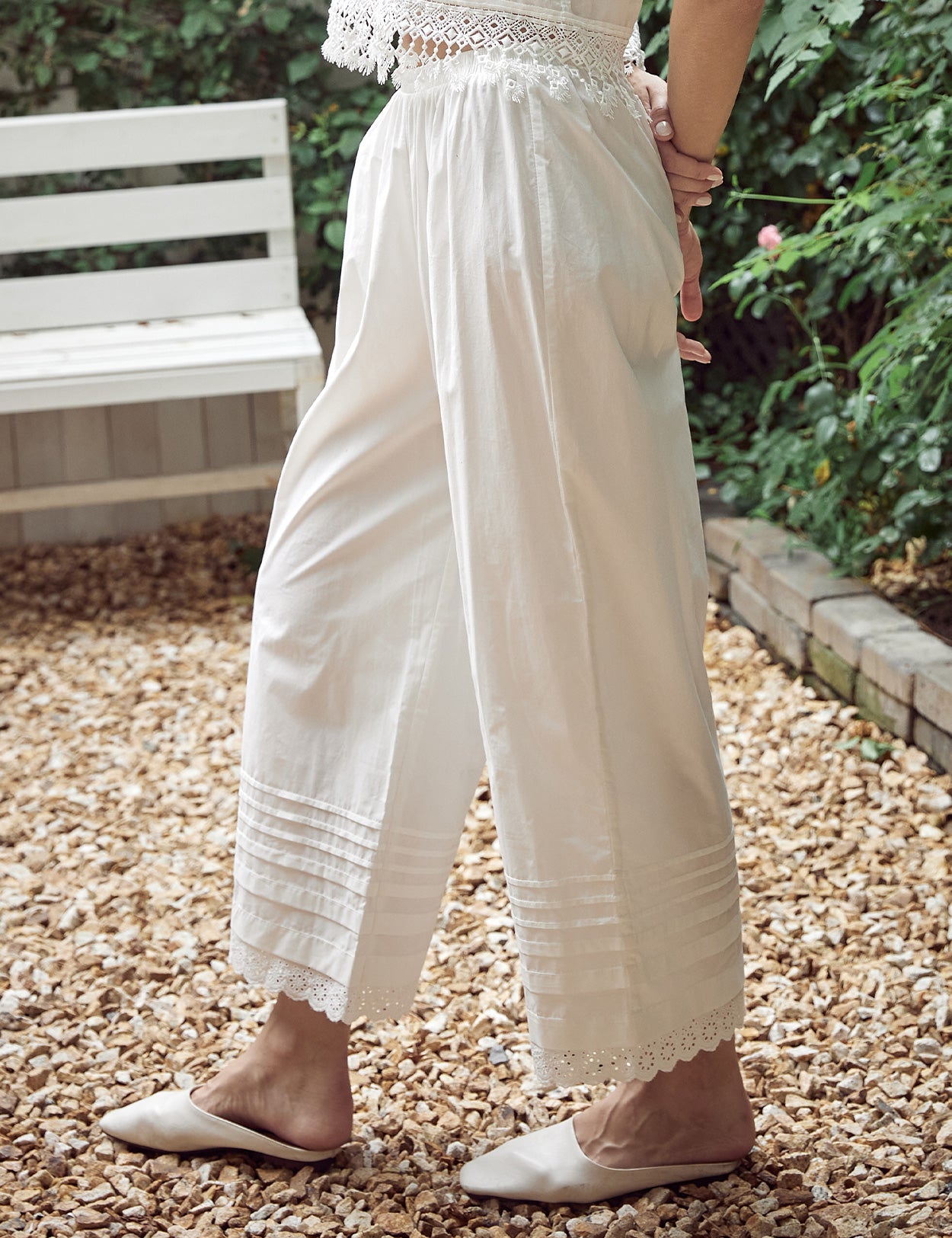 Culotte bouffante victorienne en coton avec bordure en dentelle - Culotte de dessous