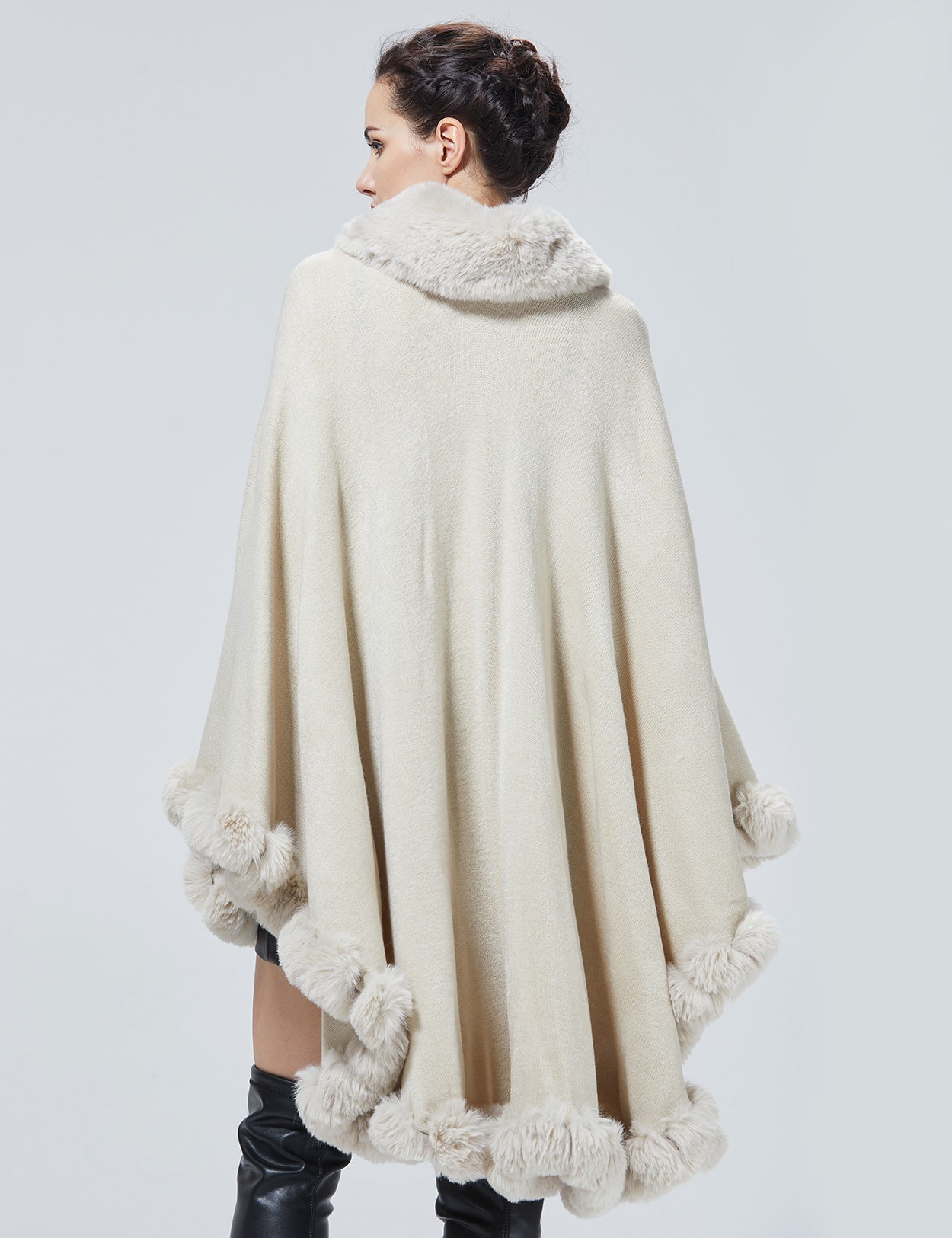 Luxury Knit Cape Coat: Faux Fur Shawl for Autumn Winter Weddings