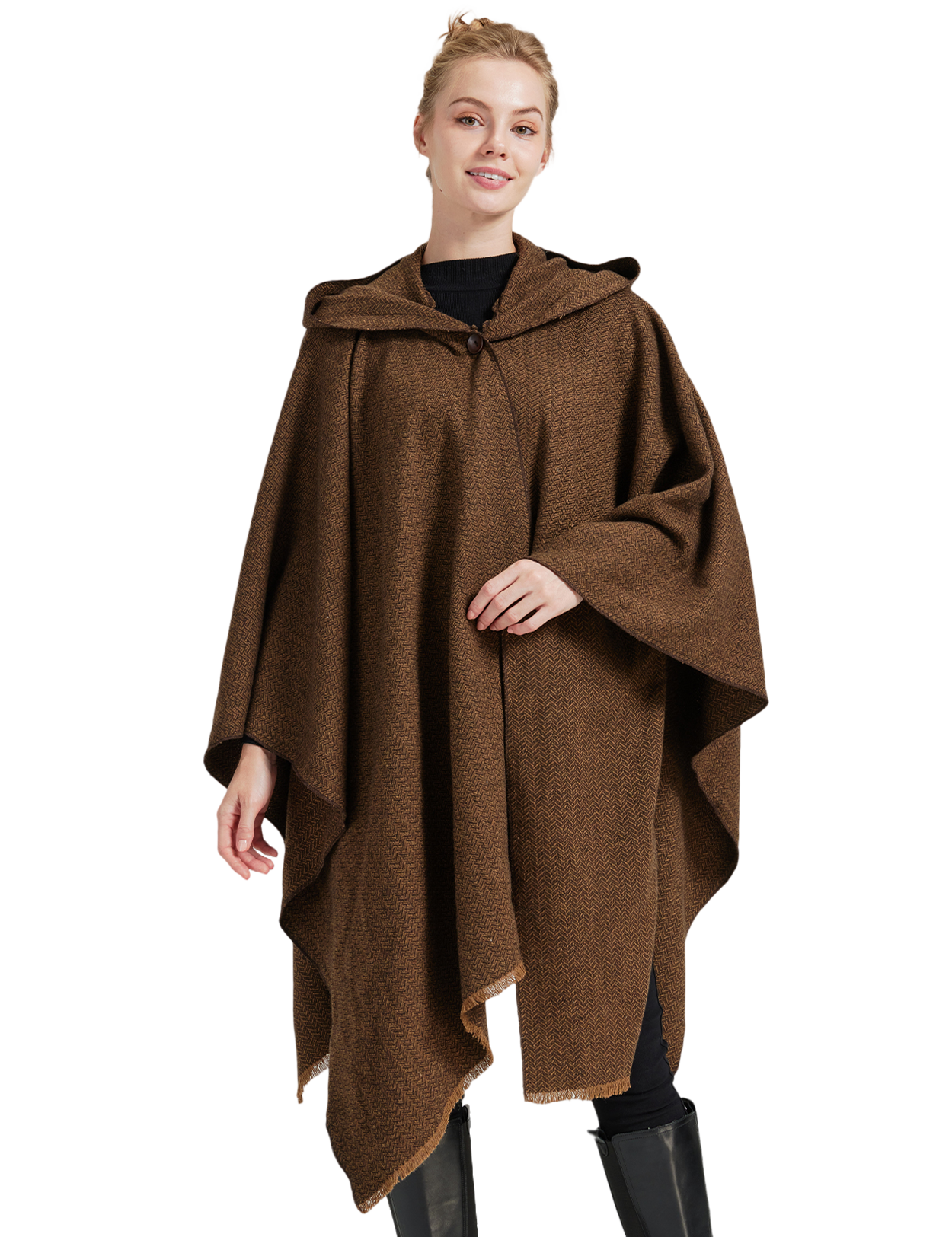 Women's Vintage Open Front Hooded Wool Poncho Cloak