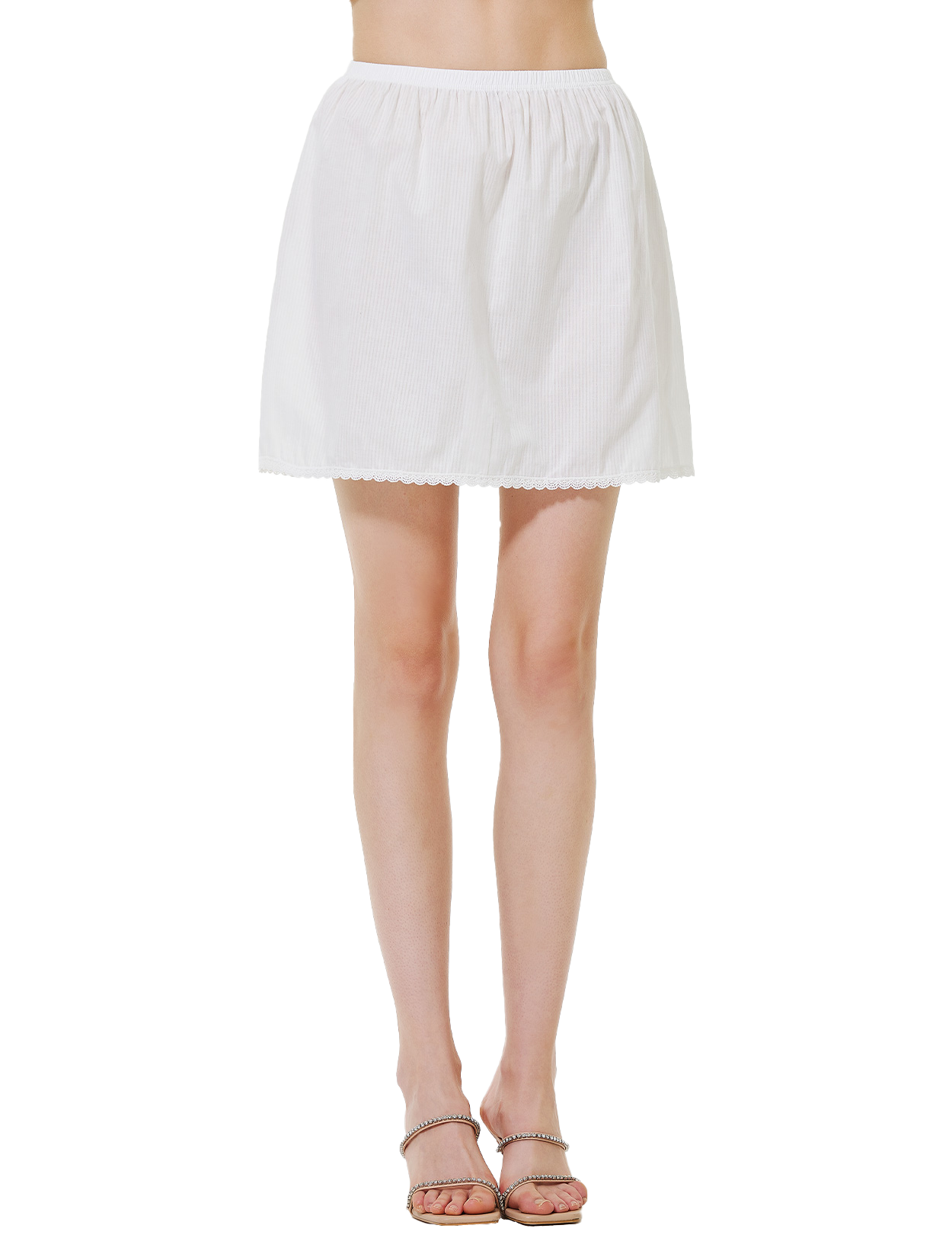 Damen-Halbunterrock aus 100 % Baumwolle mit Spitzenbesatz und elastischem Bund