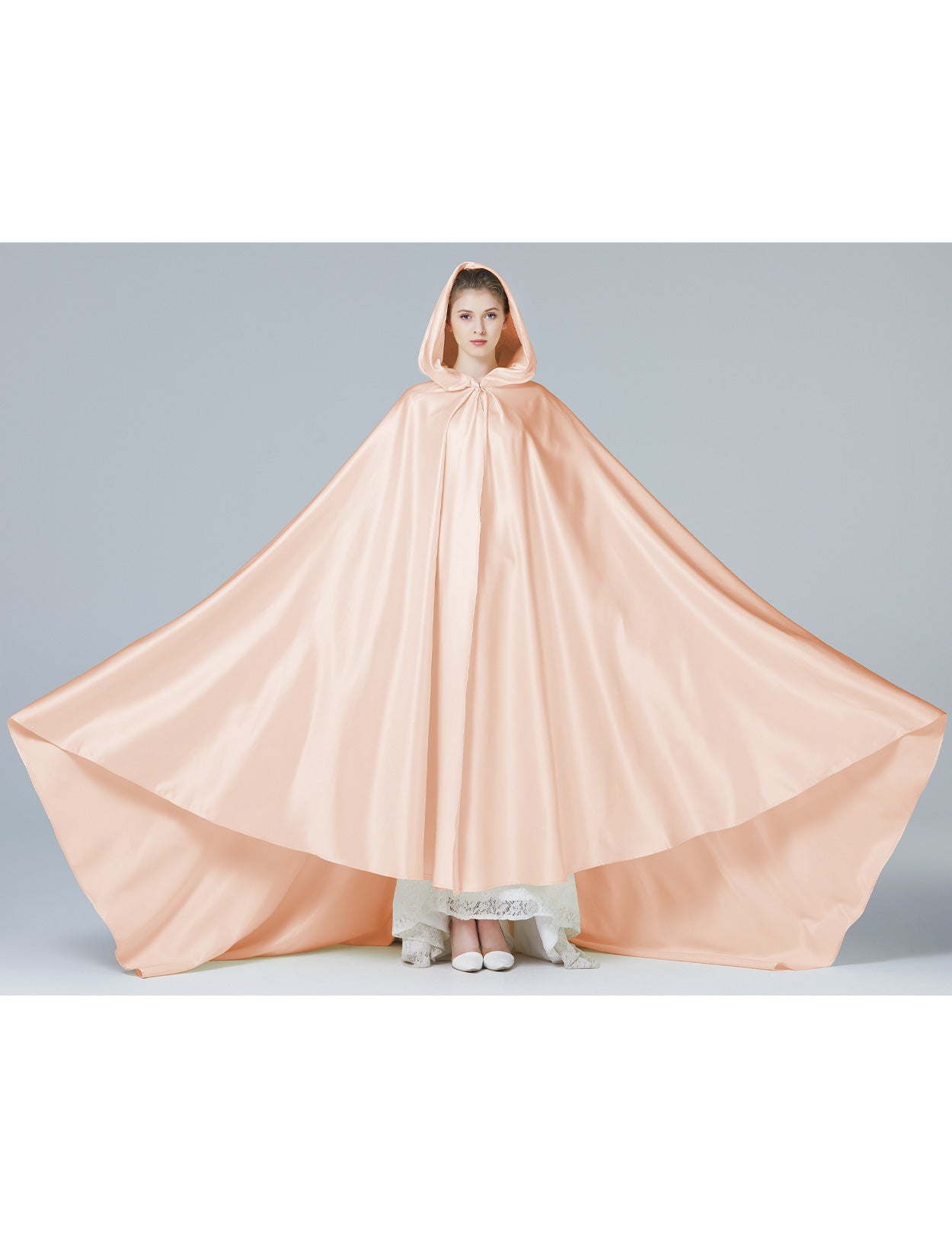 Elegant Wedding Cape with Hood - Full Length Trailing Bridal Poncho