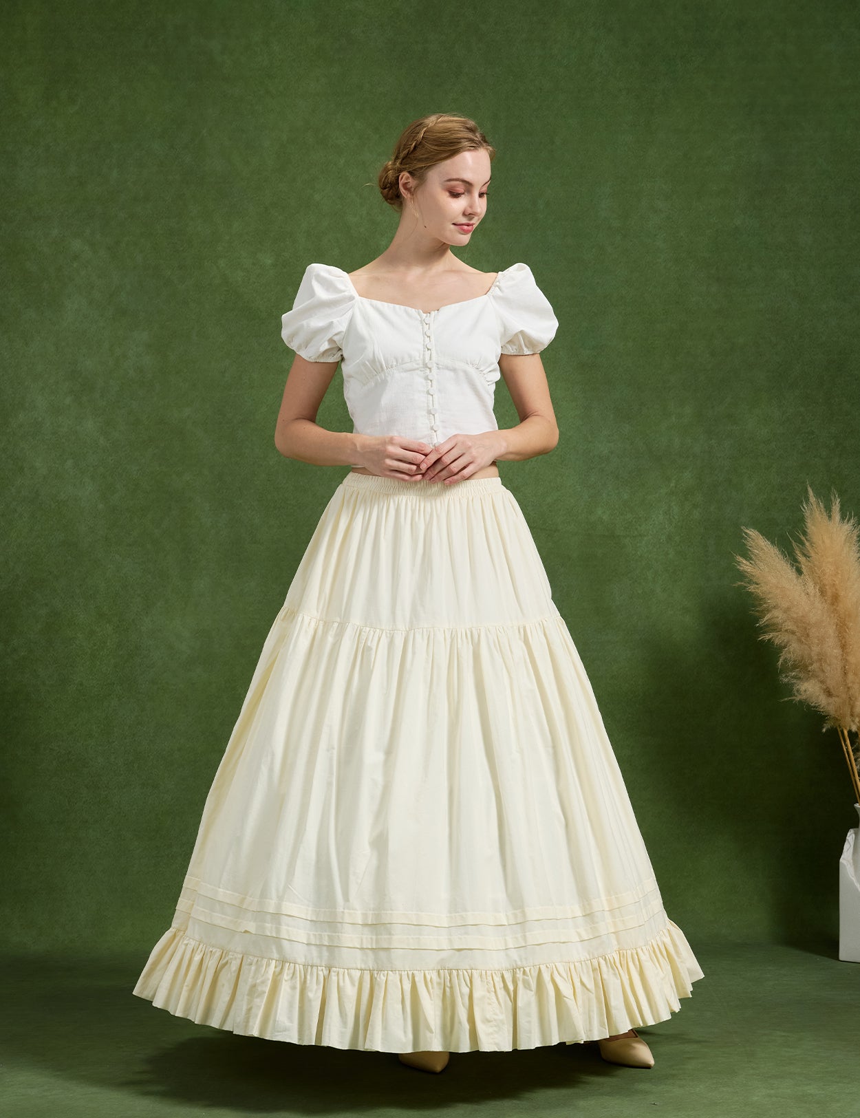 Baumwoll-Halbunterrock mit beschwertem Saum und Falten