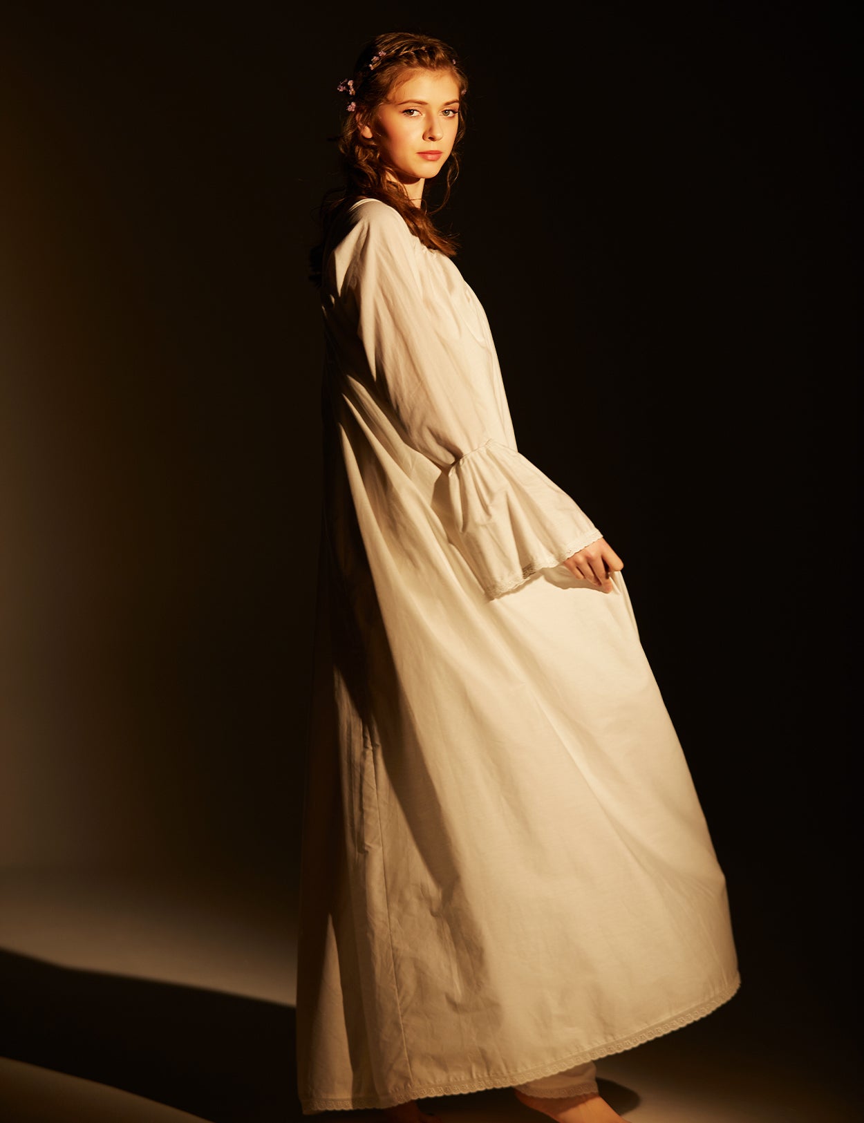 Victorian Cotton Nightgown for Women with Long Bell Sleeve