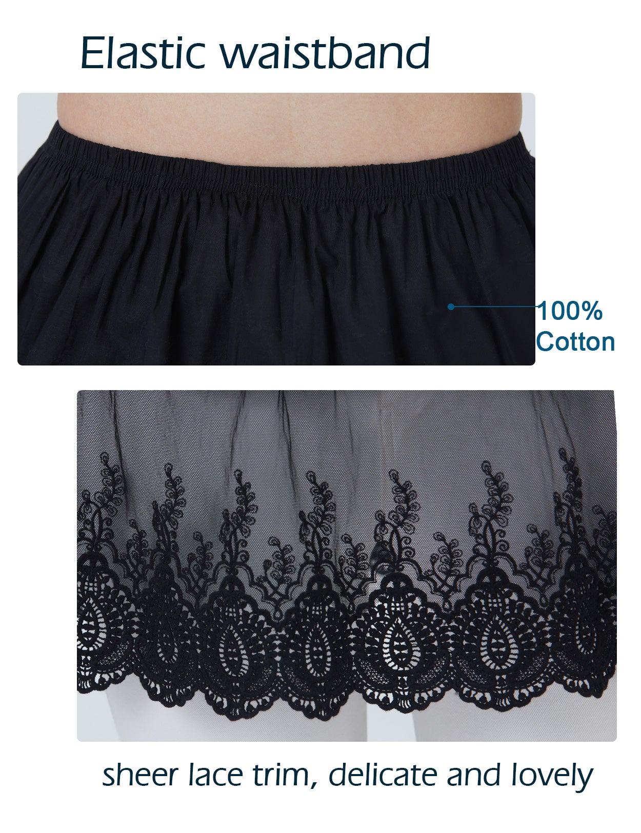 Mini-jupe ivoire/noire - Extension de chemise en dentelle florale