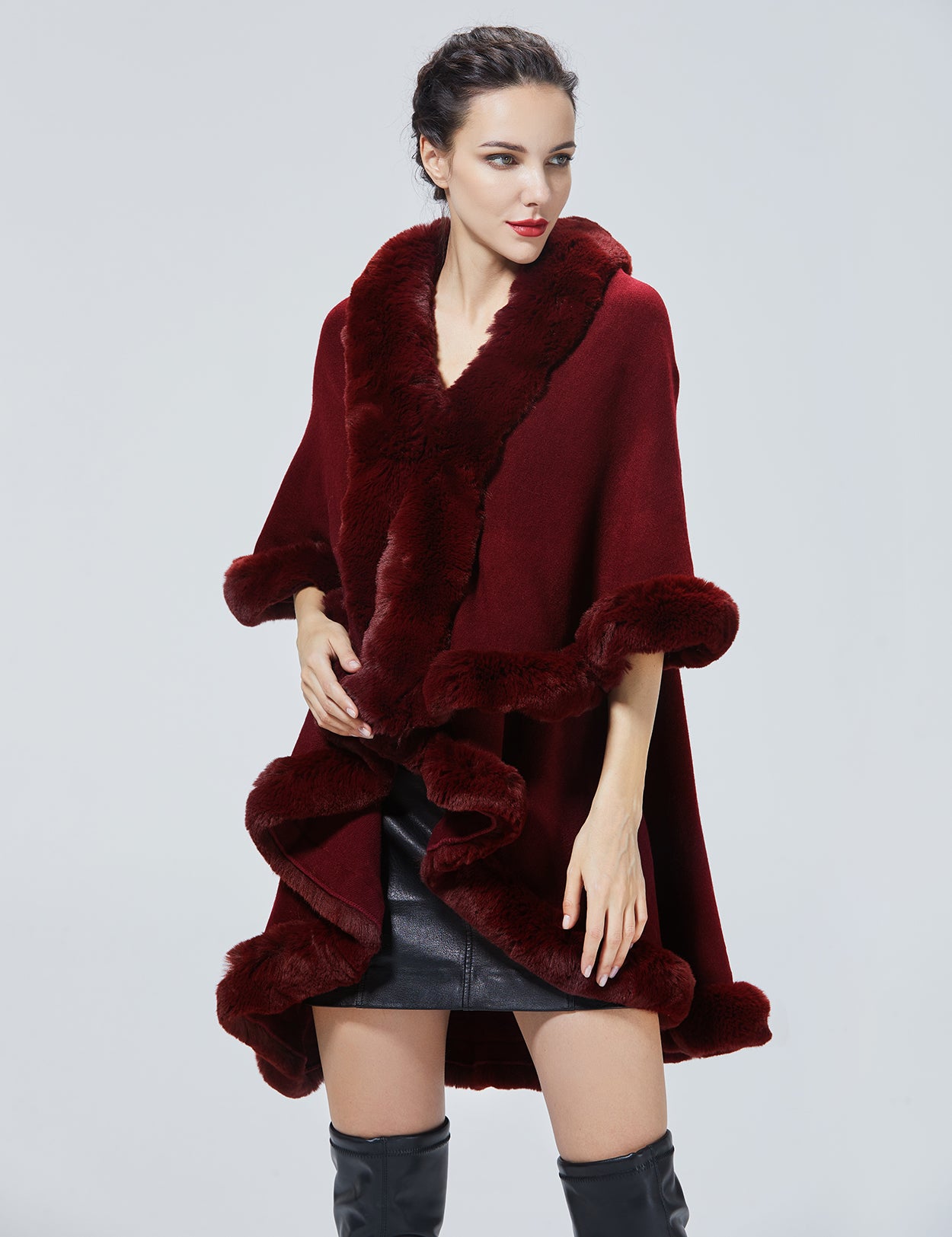 Chic Faux Fur Knit Cape Coat for Winter Weddings & Parties