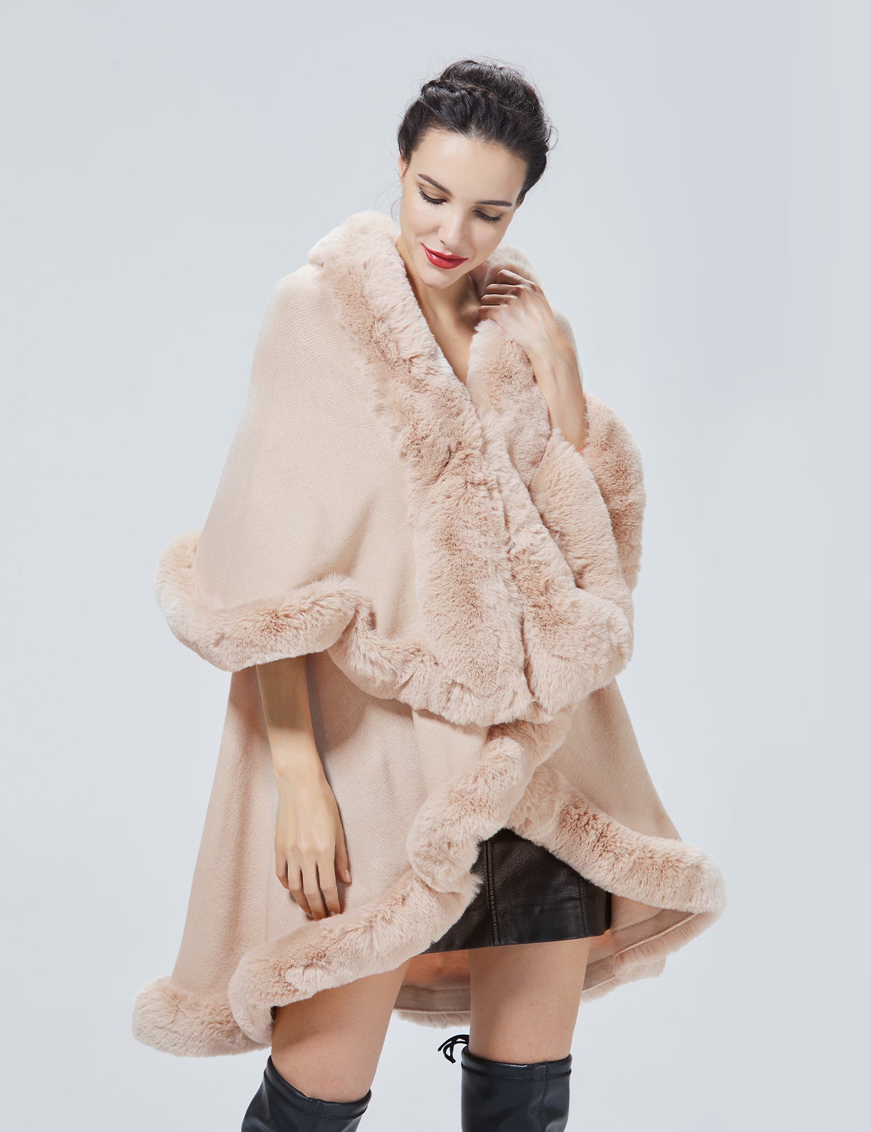 Chic Faux Fur Knit Cape Coat for Winter Weddings & Parties
