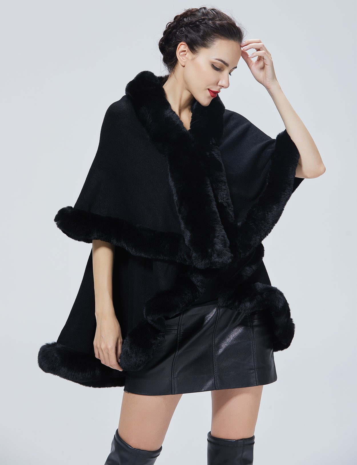 Chic Faux Fur Knit Cape Coat for Winter Weddings & Parties