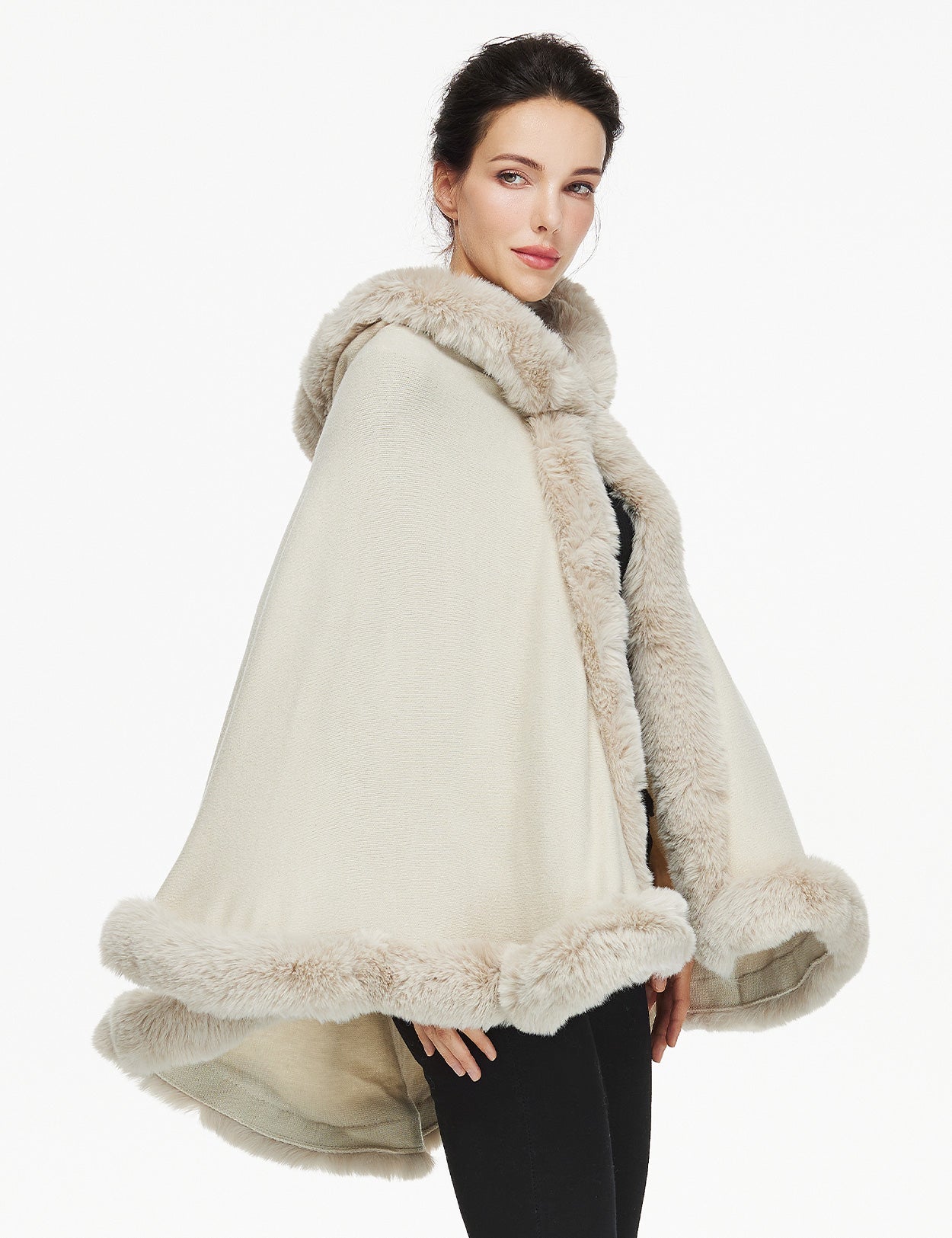 Damen-Poncho aus Kunstpelz – Winter-Cape-Schal mit Kapuze für Partys