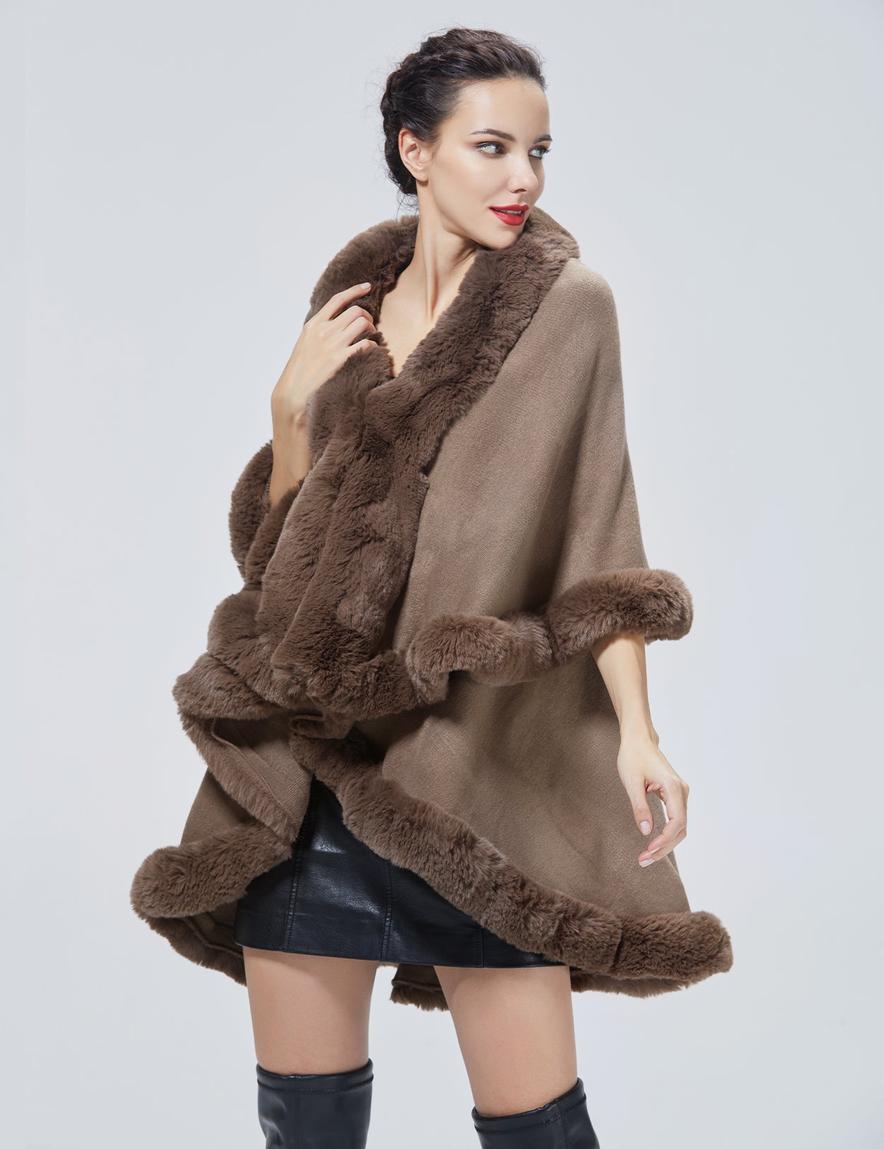 Chic Faux Fur Knit Cape Coat for Winter Weddings & Parties