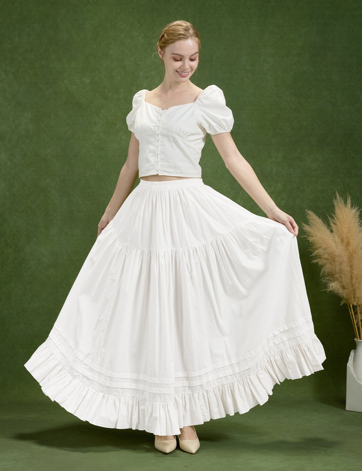 Baumwoll-Halbunterrock mit beschwertem Saum und Falten