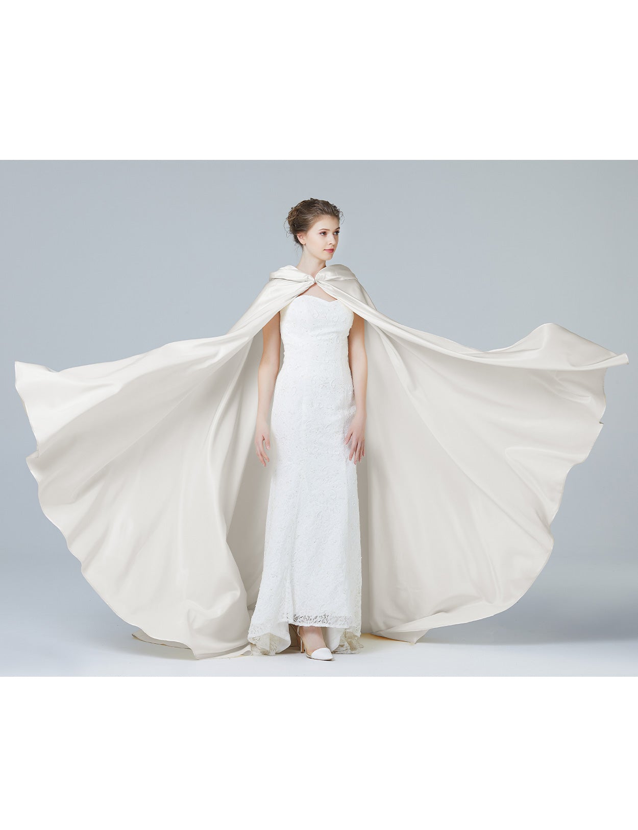 Elegant Wedding Cape with Hood - Full Length Trailing Bridal Poncho