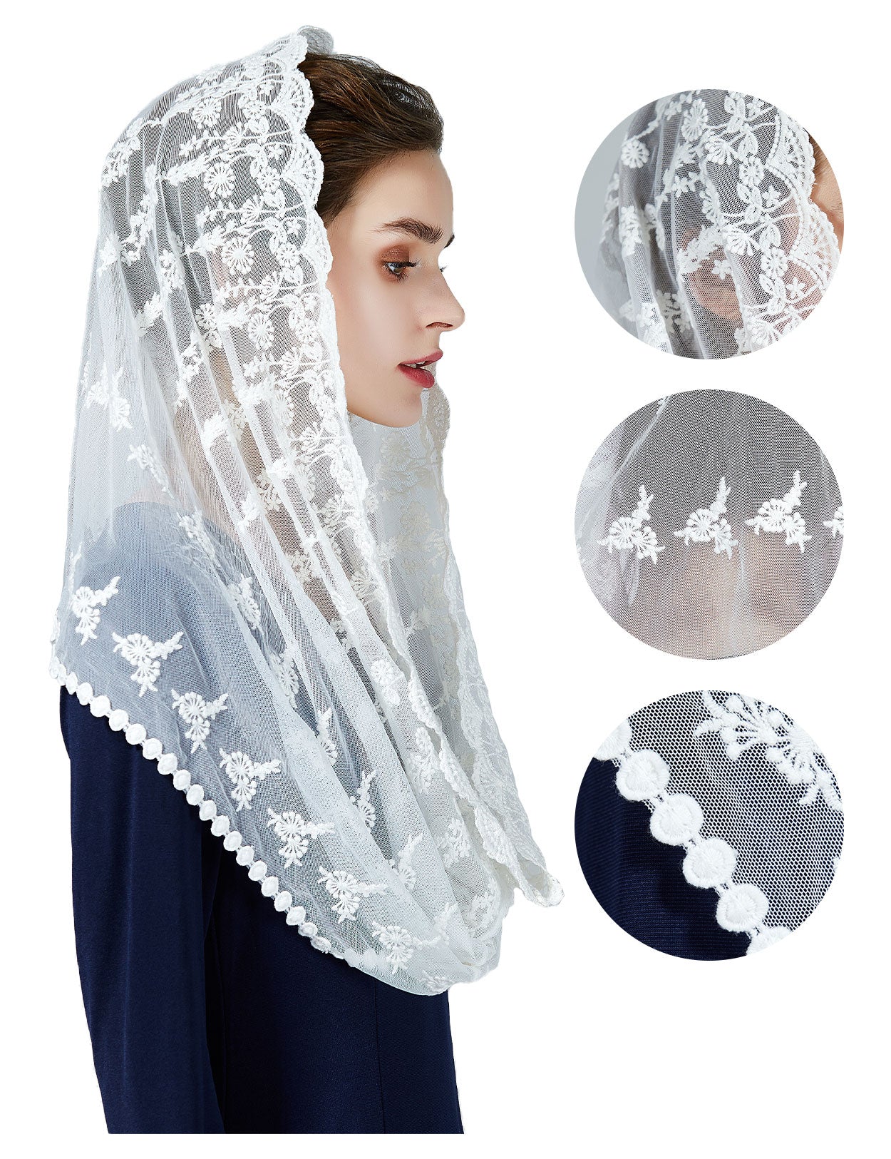 Spitzen-Mantilla-Schleier für die lateinische Ostermesse, Off-White & Black