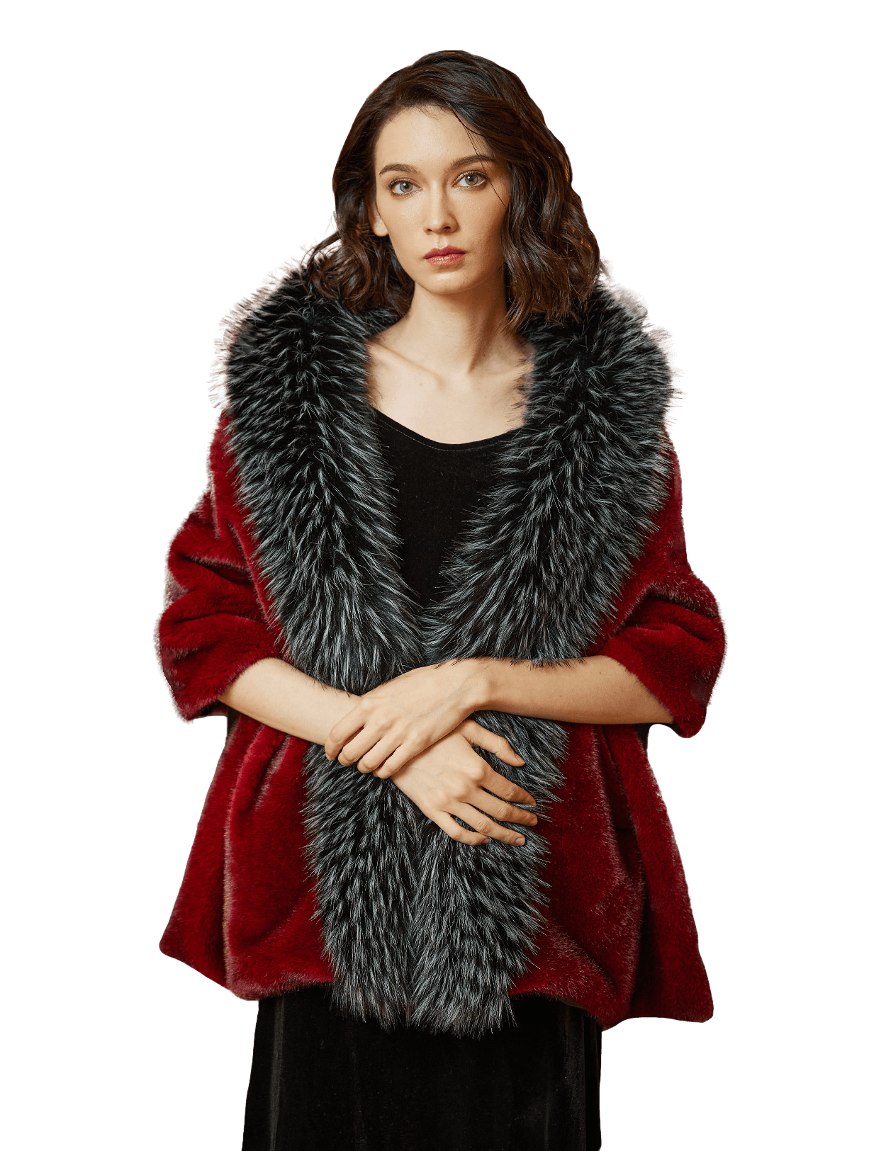 Estola de Casamento Luxuosa com Pêlo Artificial de Visom e Raposa