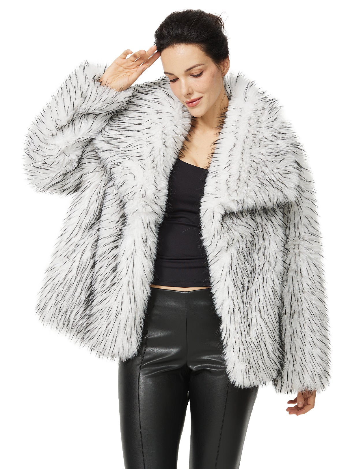 Abrigo de piel sintética peluda para mujer con bolsillos