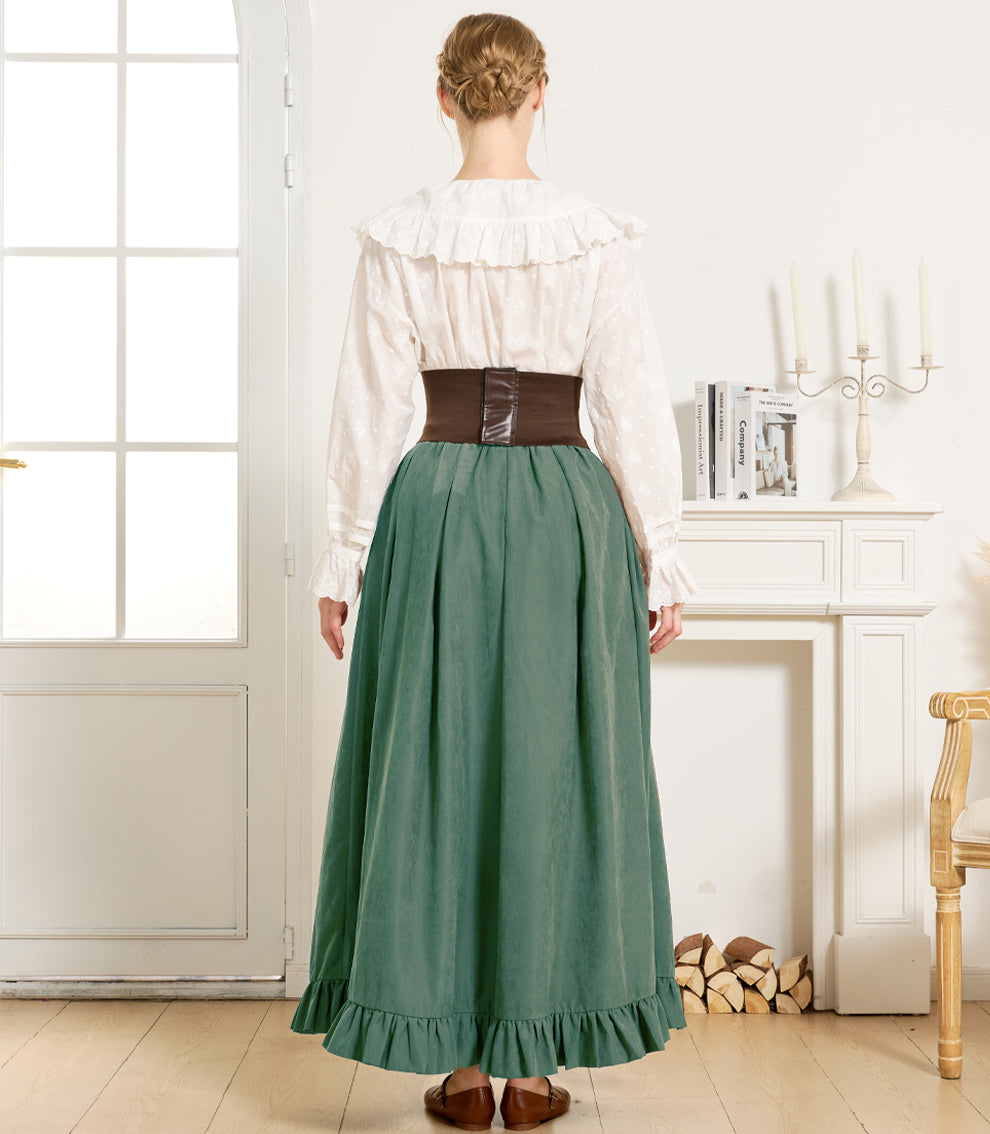 Gothic Victorian Long Skirt for Women, Peach with Ruffle Hem & Pockets