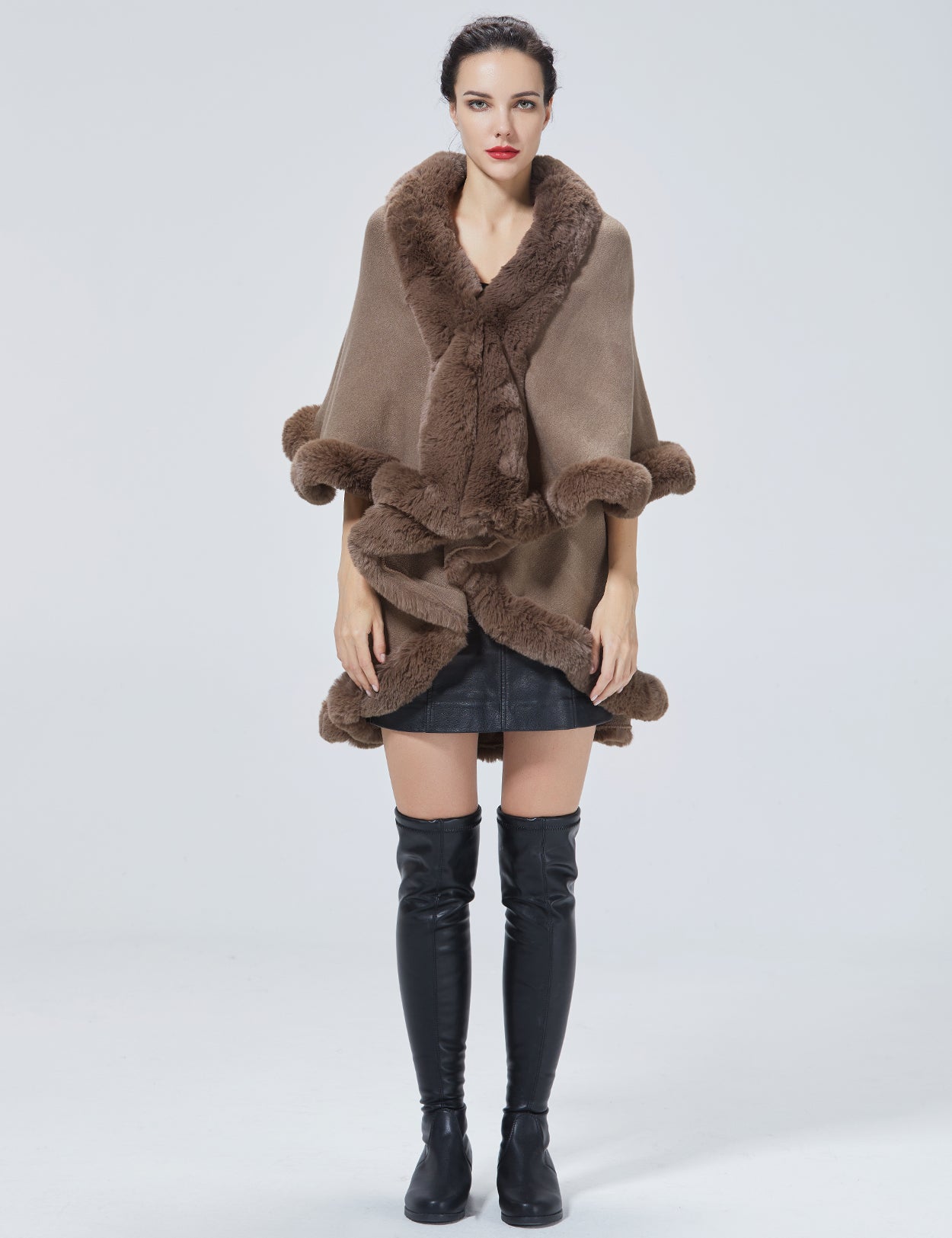 Chic Faux Fur Knit Cape Coat for Winter Weddings & Parties