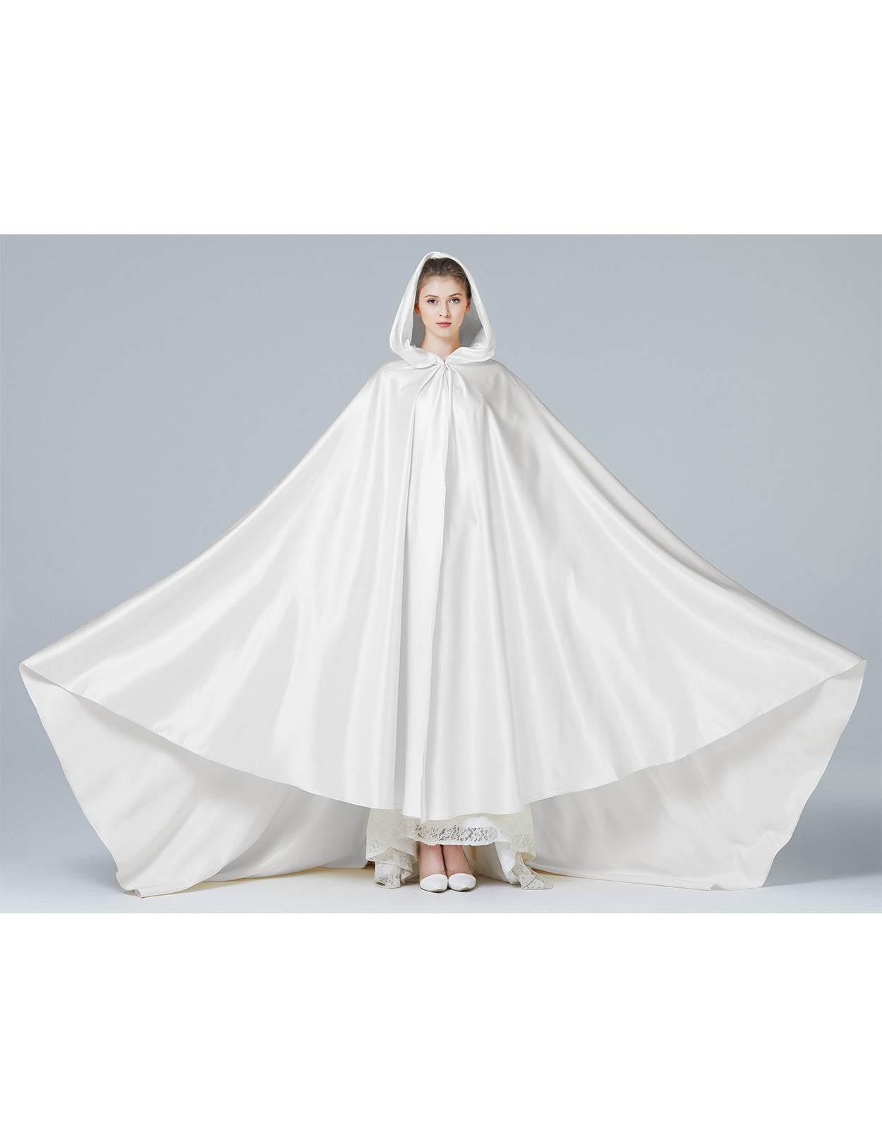 Elegant Wedding Cape with Hood - Full Length Trailing Bridal Poncho