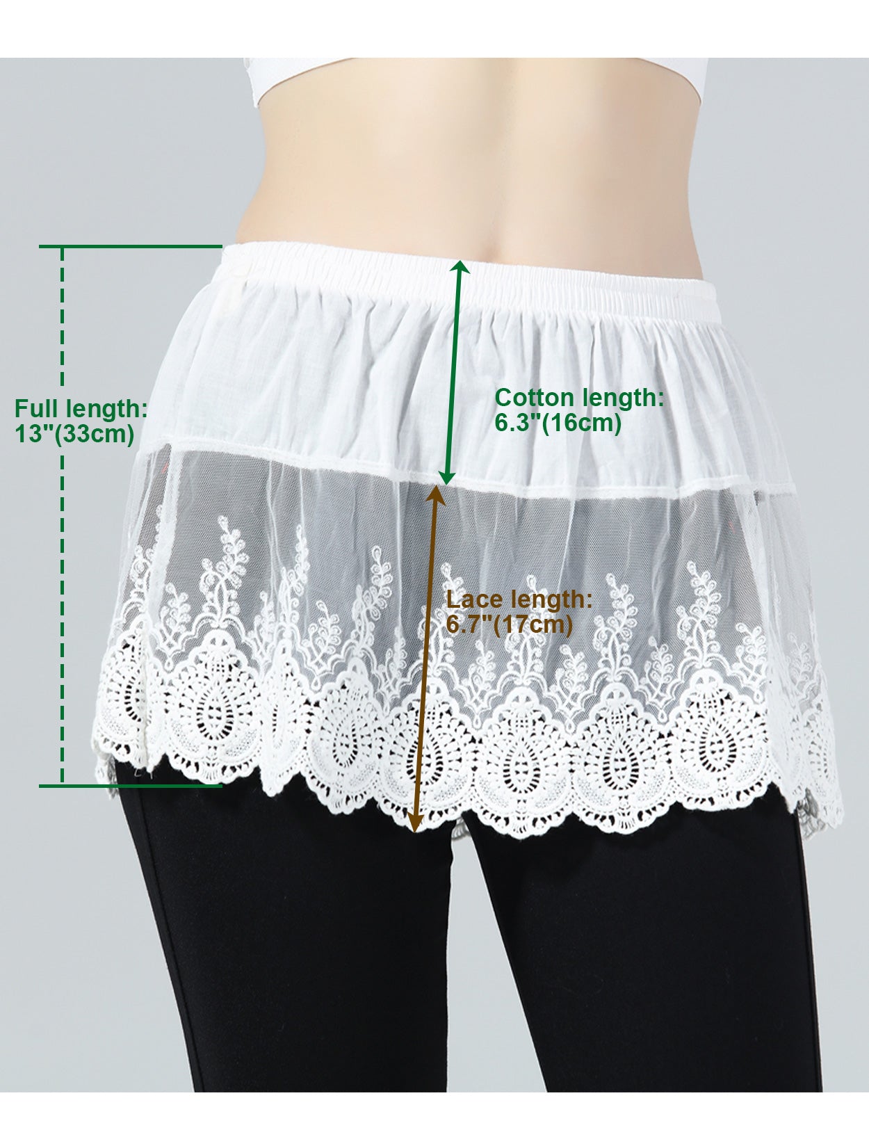 Mini-jupe ivoire/noire - Extension de chemise en dentelle florale