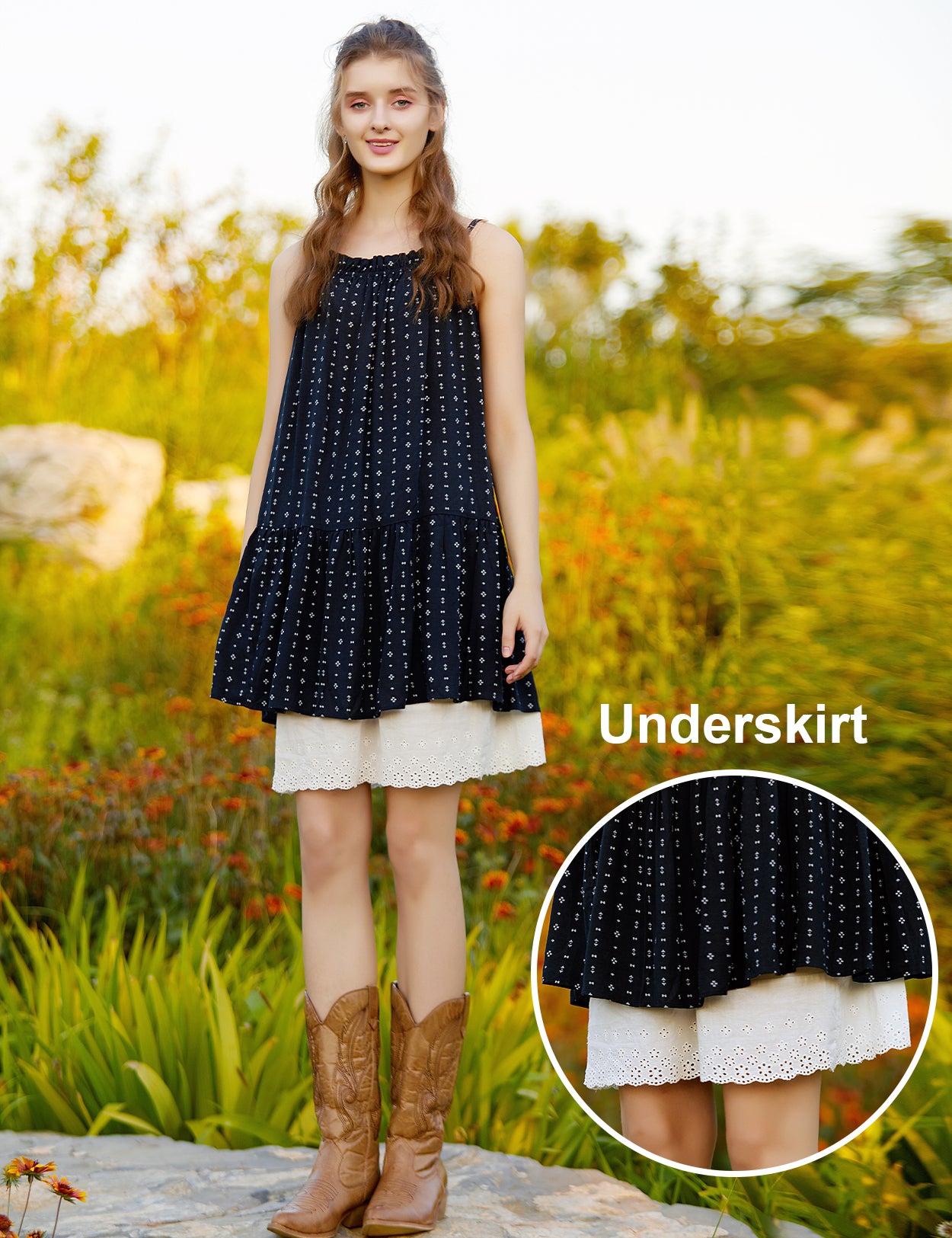 Demi-jupon en coton vintage ivoire avec rallonge en dentelle