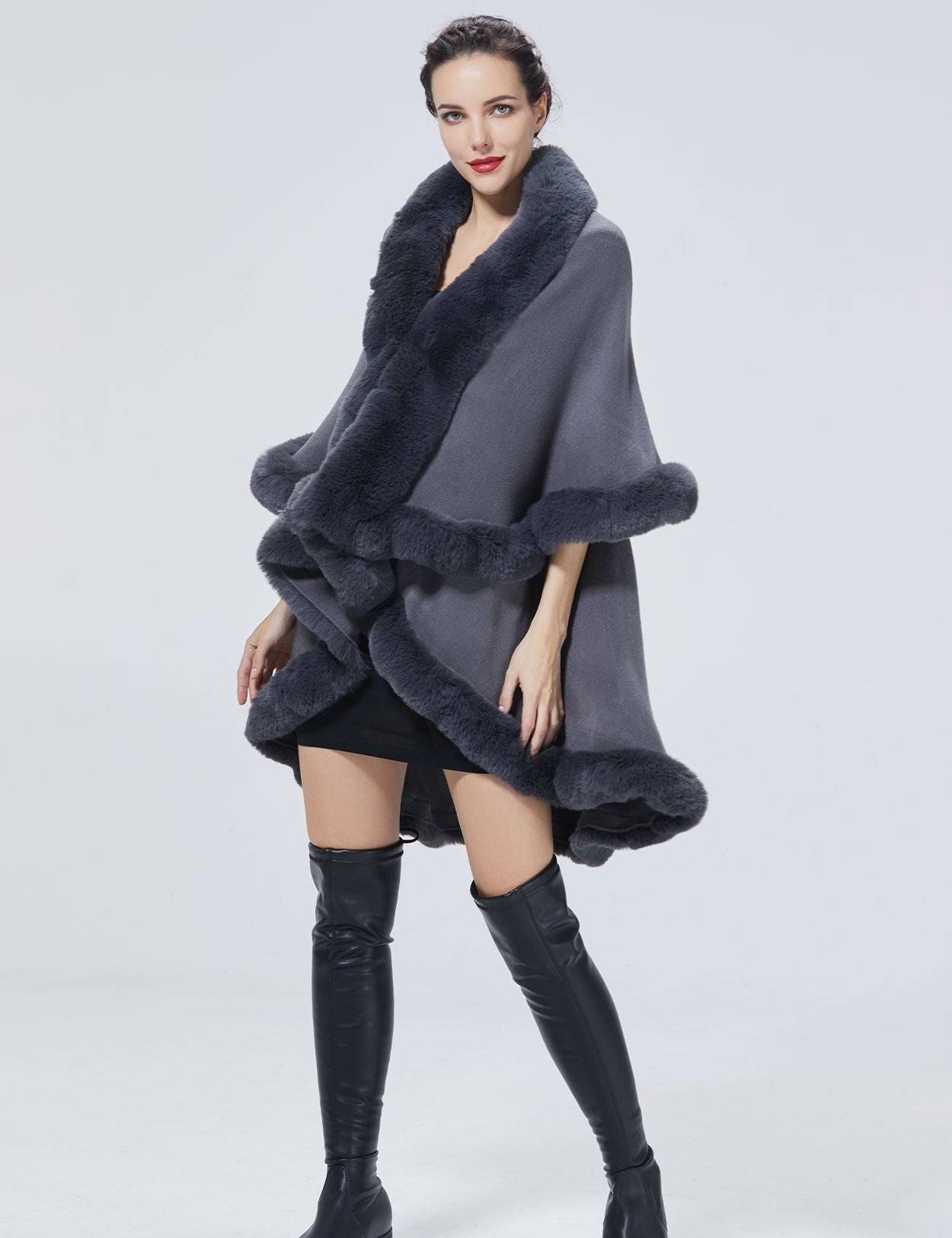 Chic Faux Fur Knit Cape Coat for Winter Weddings & Parties