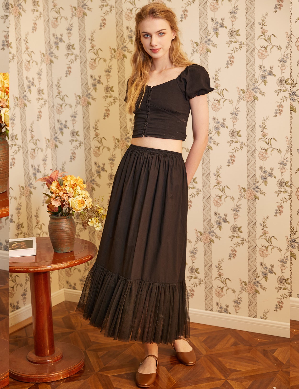 Jupe trapèze médiévale en coton pour femme