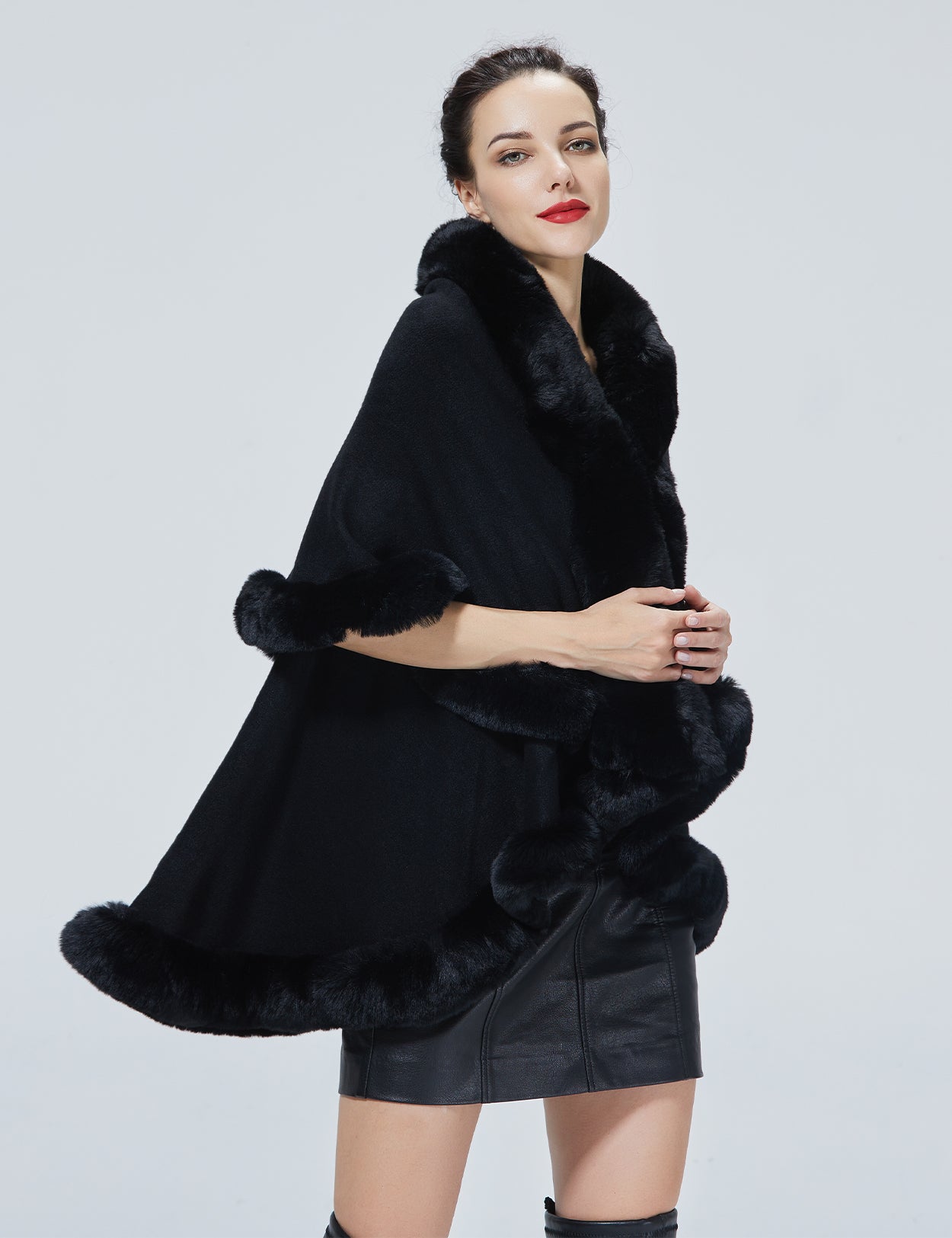 Chic Faux Fur Knit Cape Coat for Winter Weddings & Parties