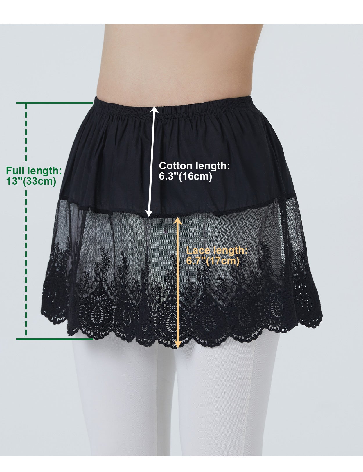 Mini-jupe ivoire/noire - Extension de chemise en dentelle florale