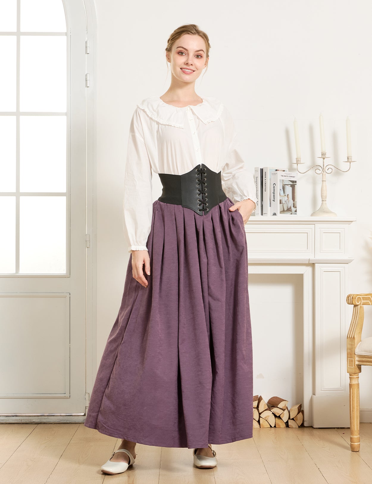 Falda estilo medieval con bolsillos y cintura elástica
