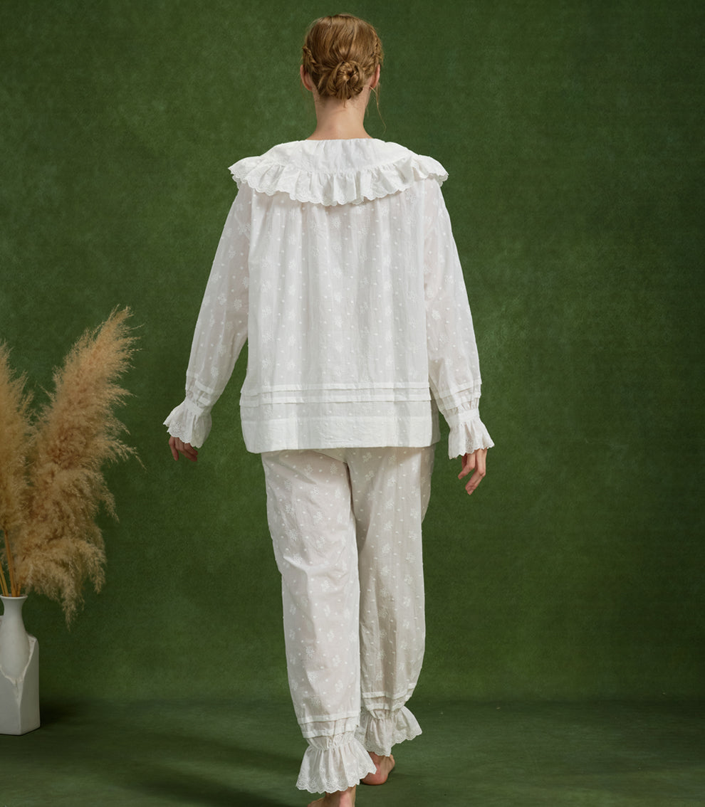 Pantalon à ourlet ourlet ourlet 100 % coton brodé de fleurs