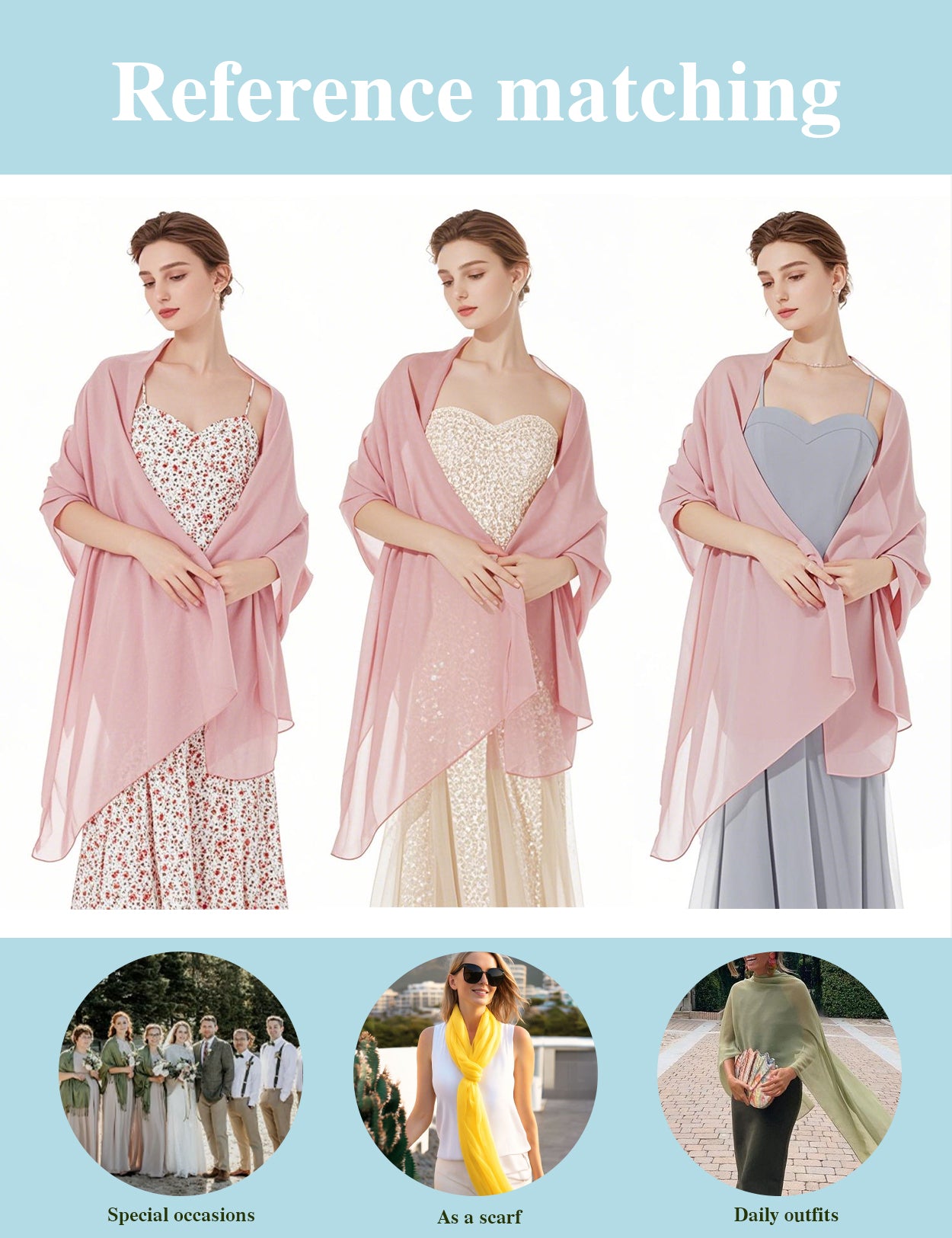 Elegant Chiffon Wedding Shawl for Brides & Evening Dresses (22 Colors)