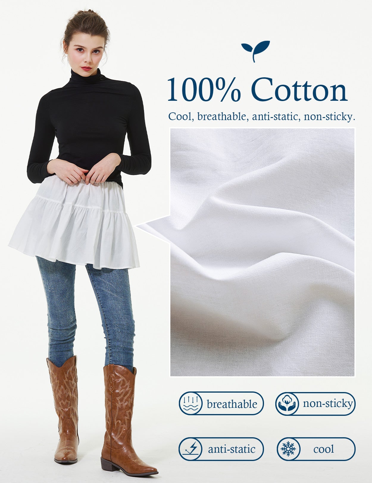 Mini-jupe extensible en pur coton pour femme