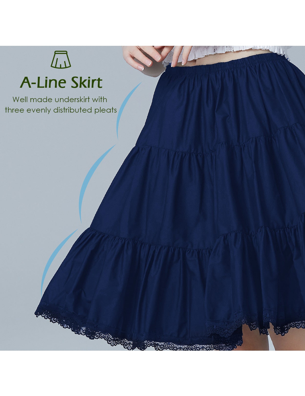 Jupe trapèze médiévale en coton pour femme, bleu marine et noir