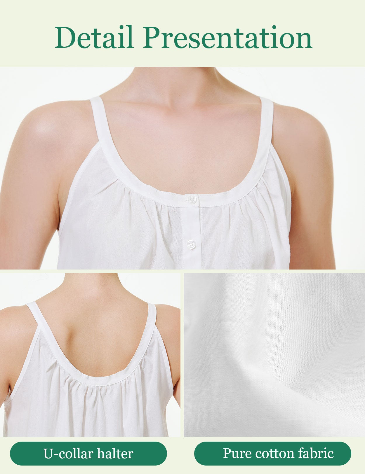 Camisole ivoire | Débardeur dos nu 100 % coton à col en U - Élégant et polyvalent