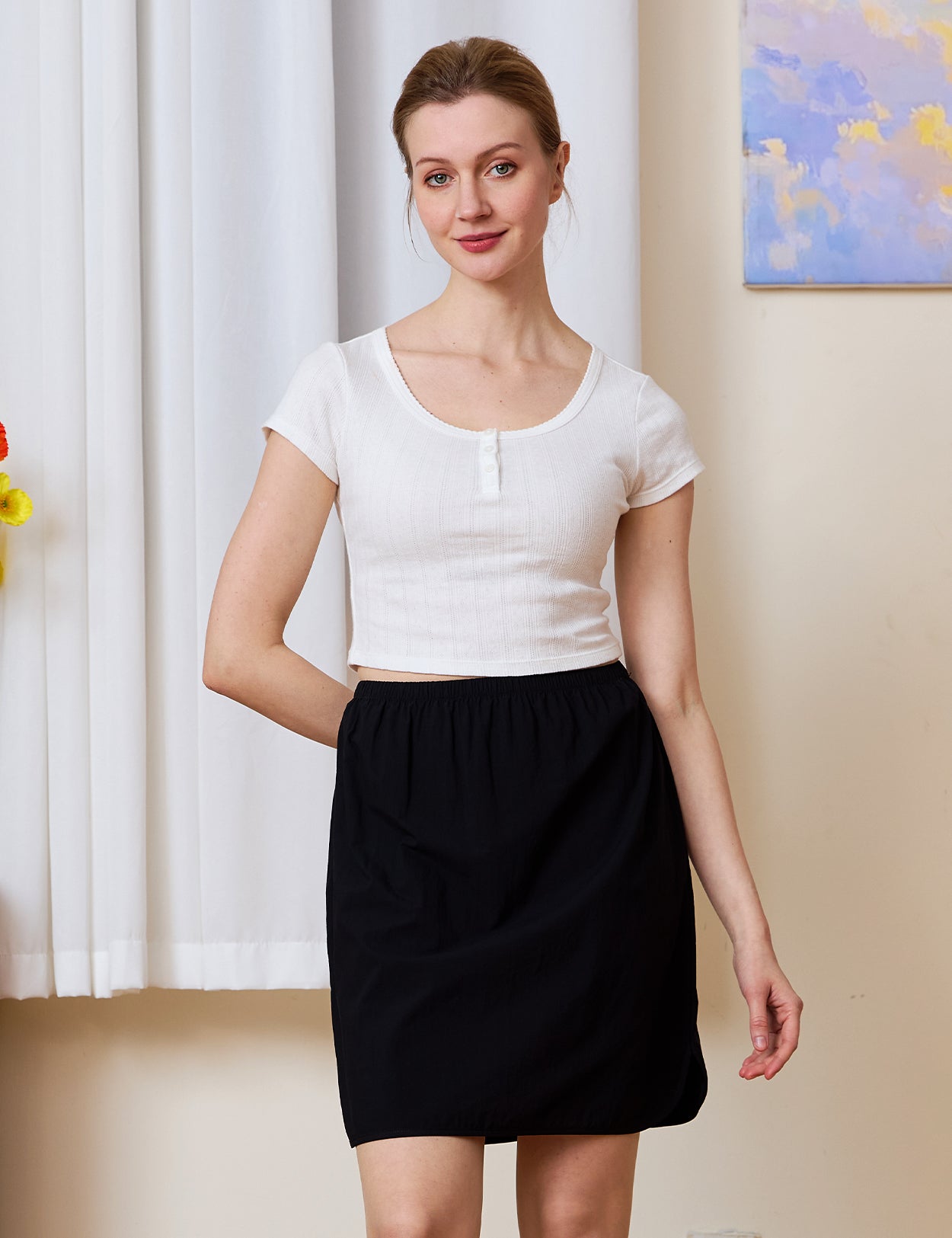 Women's Cotton Half Slip with Curved Hem and Side Slit