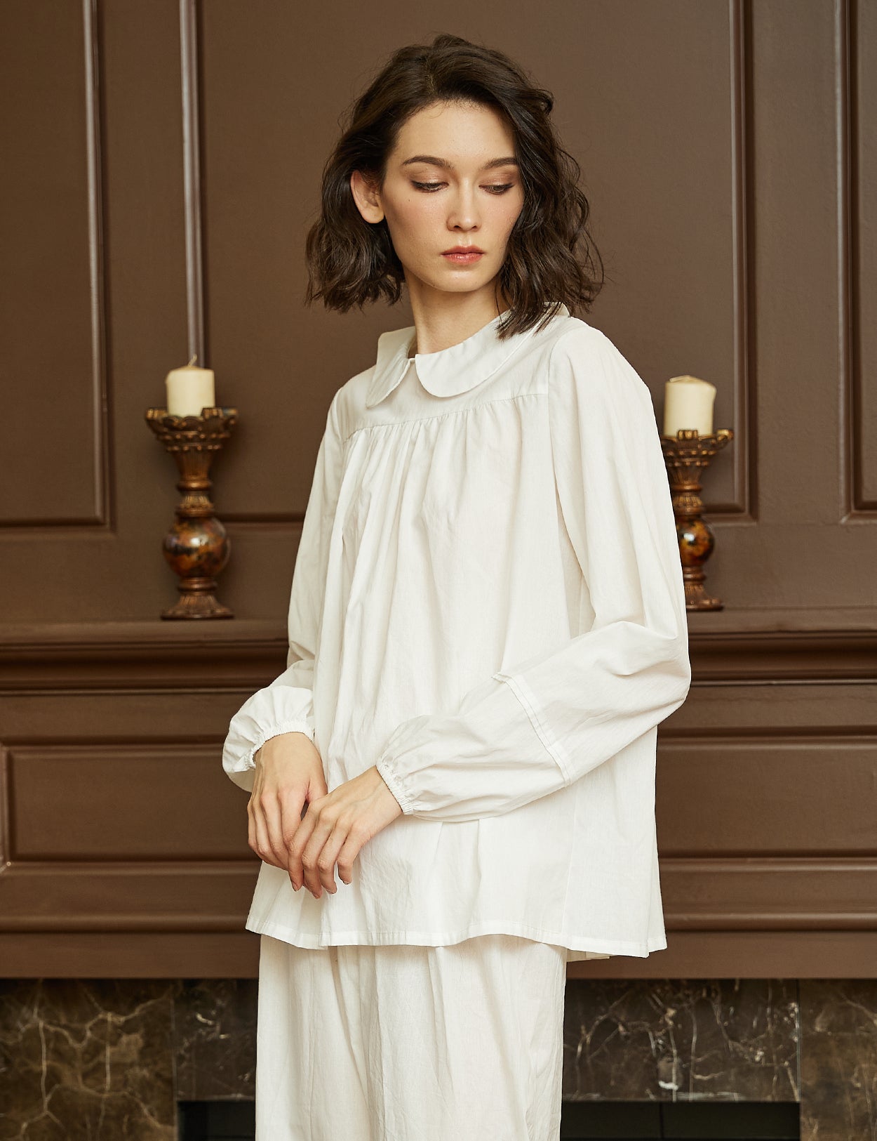 Chemisier en coton d'inspiration édouardienne avec boutons au dos et manches bouffantes spectaculaires