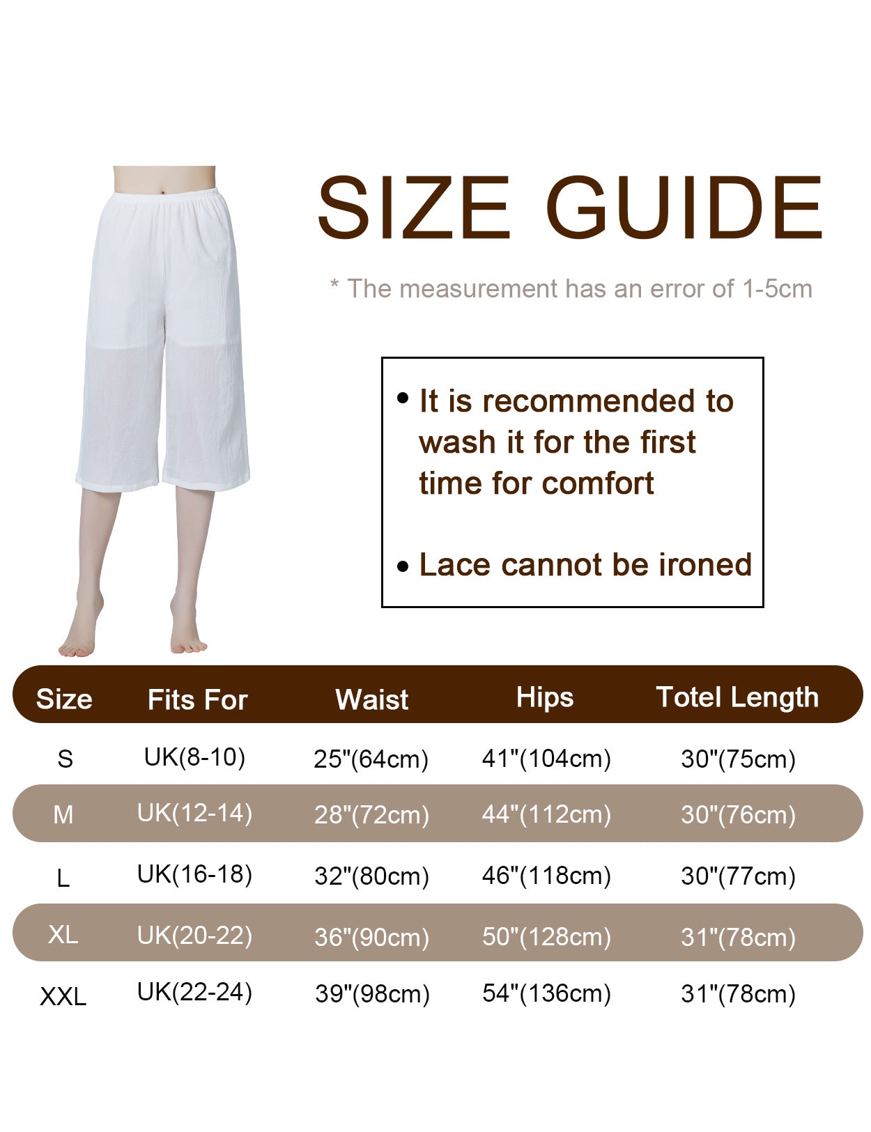 Culotte en coton doublée pour femme - Ivoire, longueur mollet