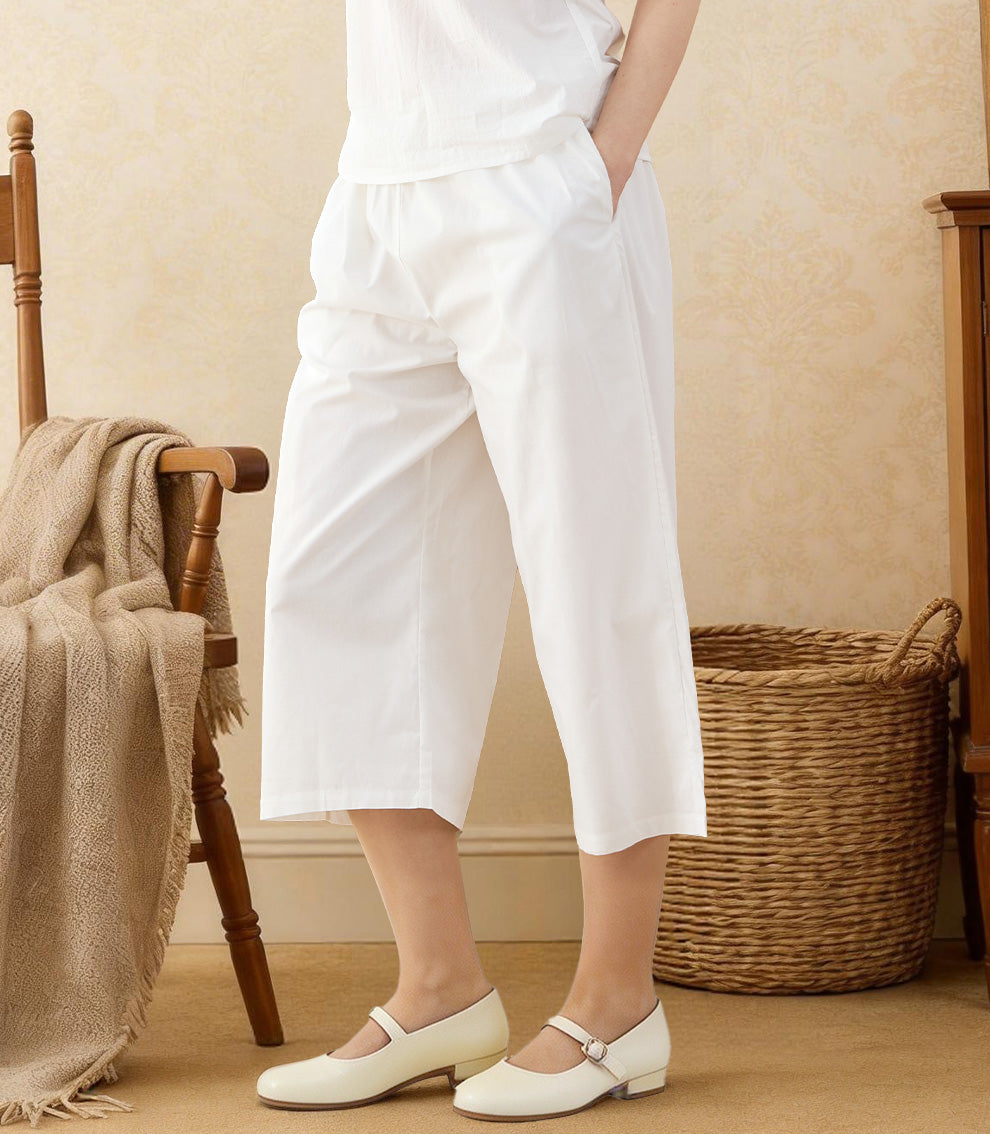 Women's Cotton Culotte Loungewear with Pockets Elastic Waist
