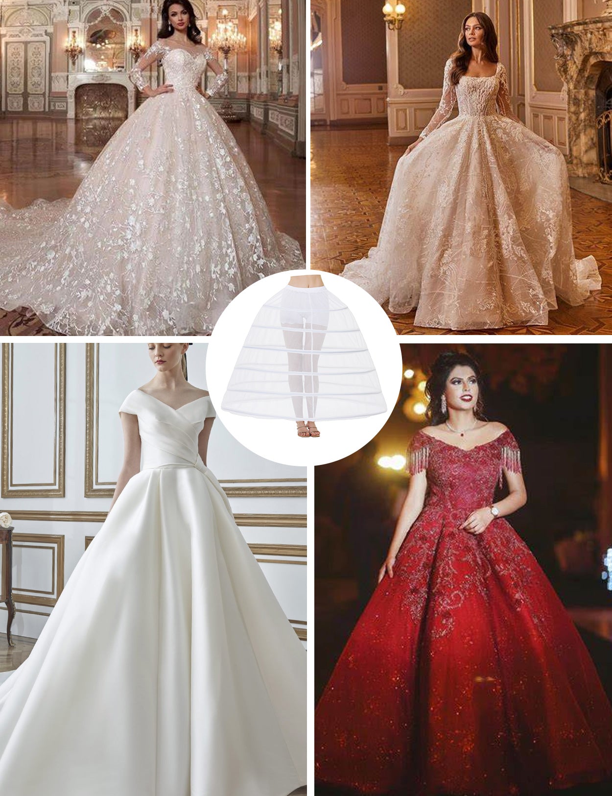 6-Hoop A-Line Bridal Petticoat - Floor-Length Wedding Crinoline wearing effect