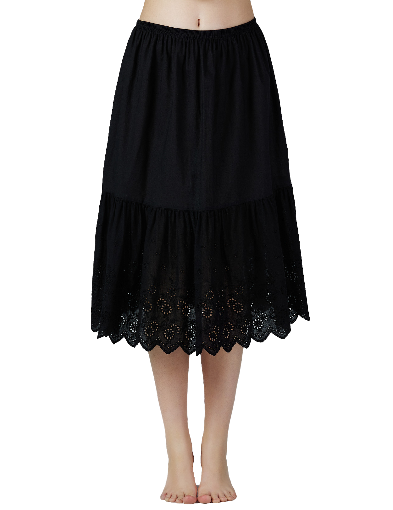 Slip de modestie noir extension de jupon en dentelle de coton
