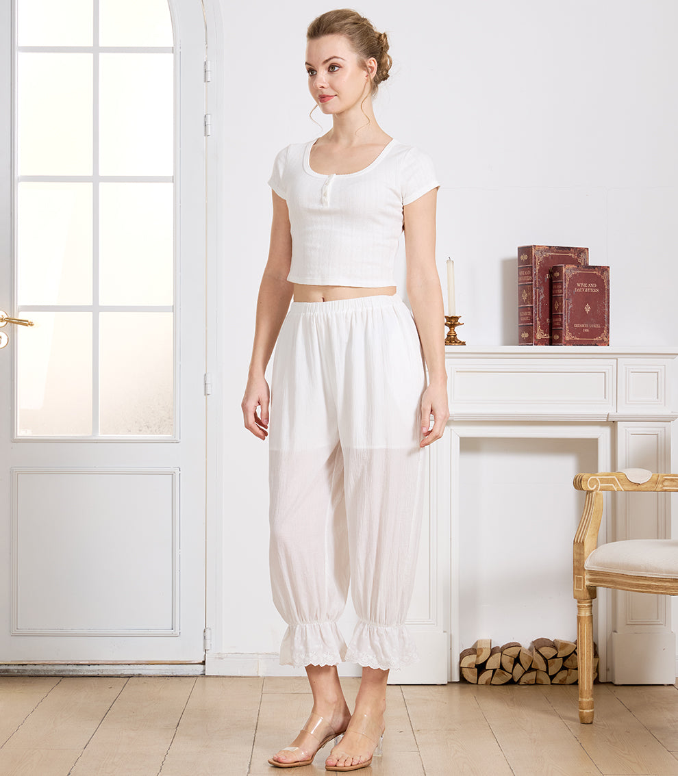 Victorain 100% Cotton Ruffled Bloomers with Pockets
