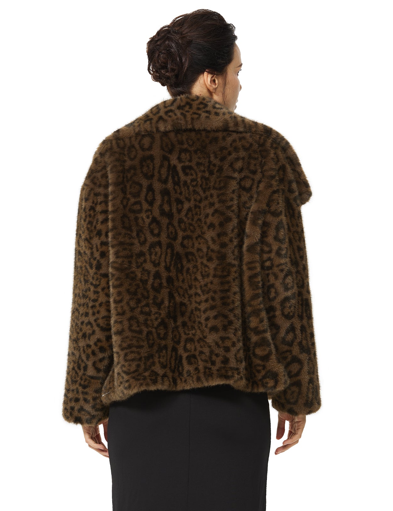 Leopard Faux Fur Cropped Coat - Fluffy Lapel Winter Jacket with Pockets