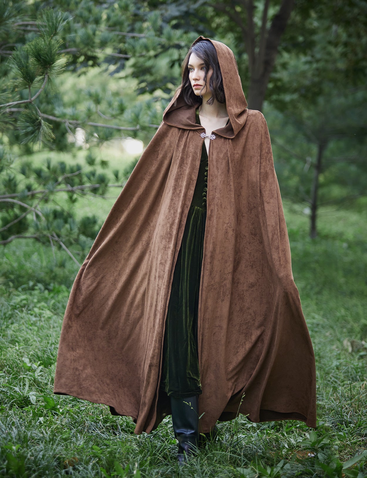 Cape à capuche médiévale pour Halloween, cosplay, cape en daim