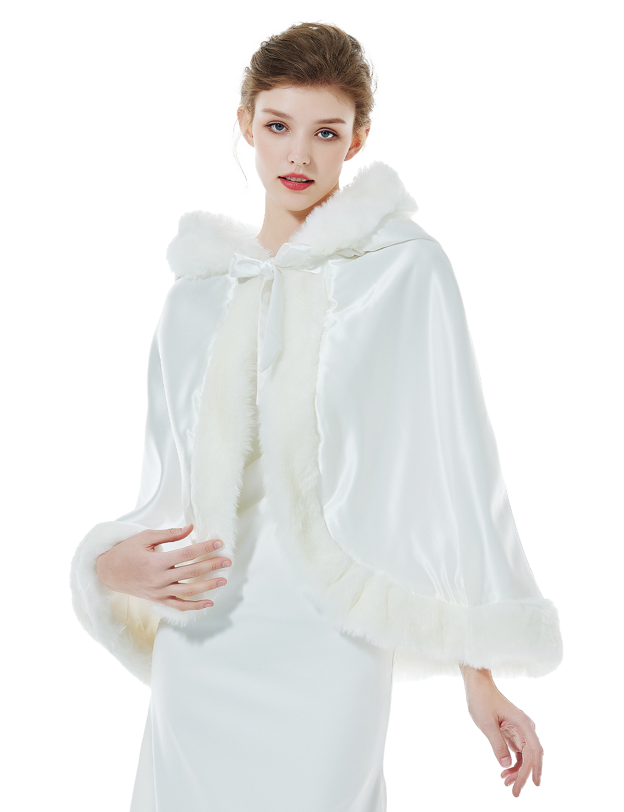 Wendbarer Brautumhang: Kapuze, Pelzbesatz, 17 Farben