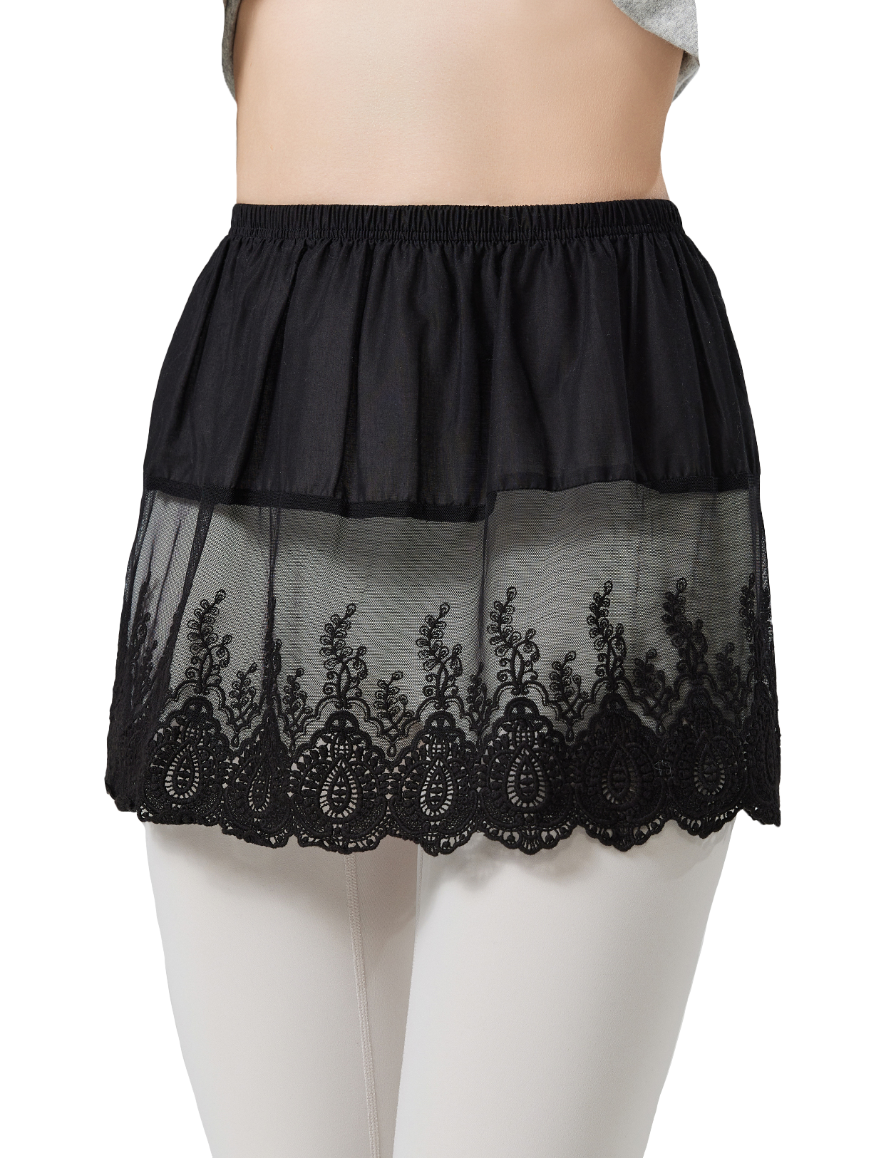 Mini-jupe ivoire/noire - Extension de chemise en dentelle florale