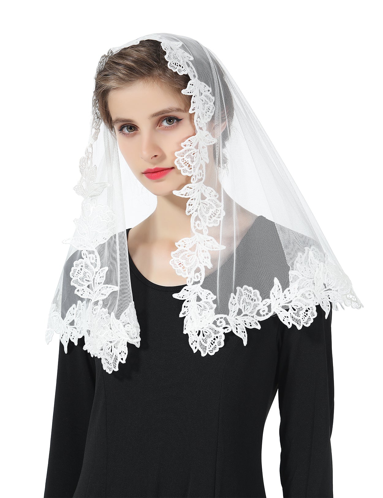 Spitzen-Mantilla-Schleier für die Kirche | Erstkommunion & Lateinische Messe