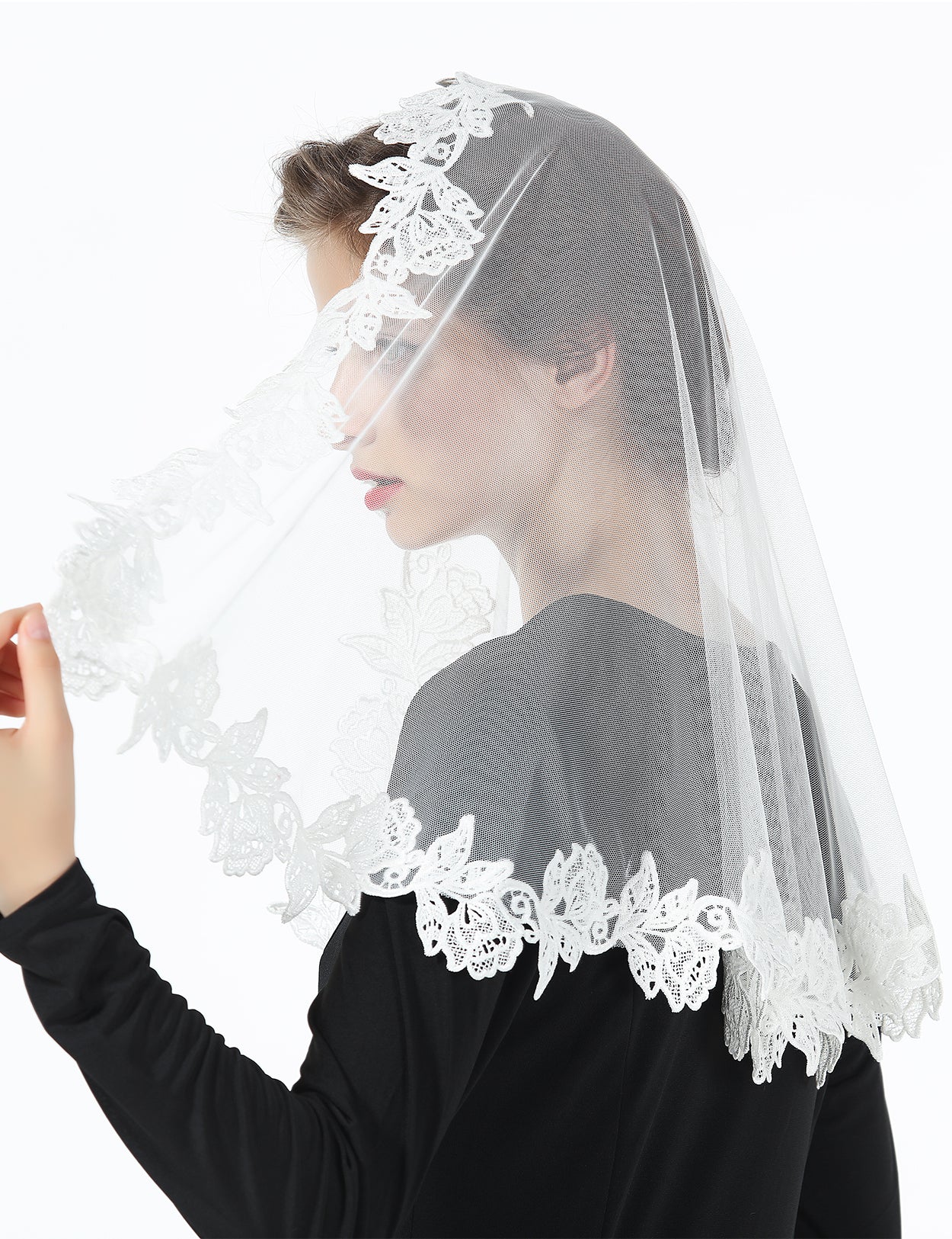 Spitzen-Mantilla-Schleier für die Kirche | Erstkommunion & Lateinische Messe