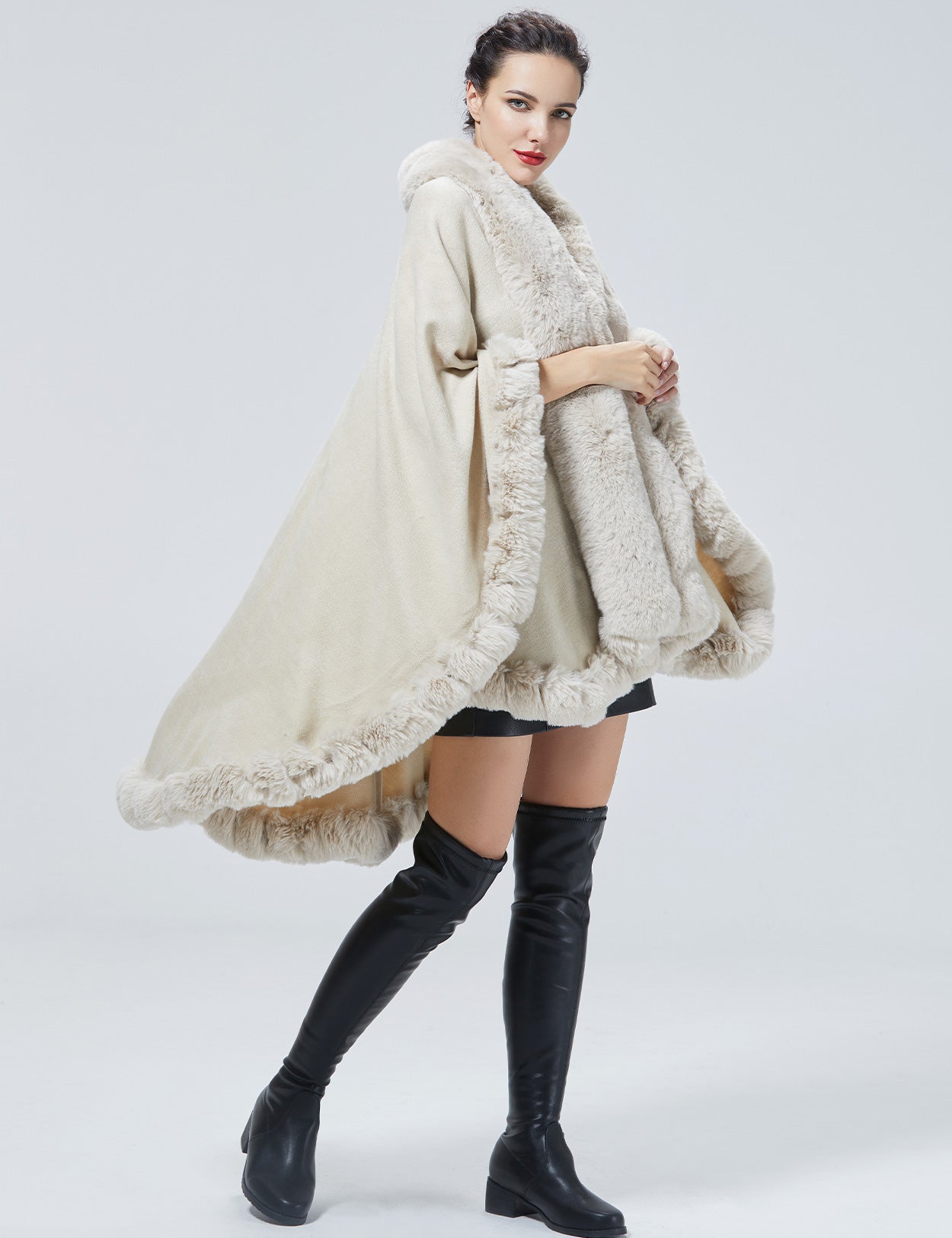 Luxury faux fur knit cape coat for autumn winter weddings