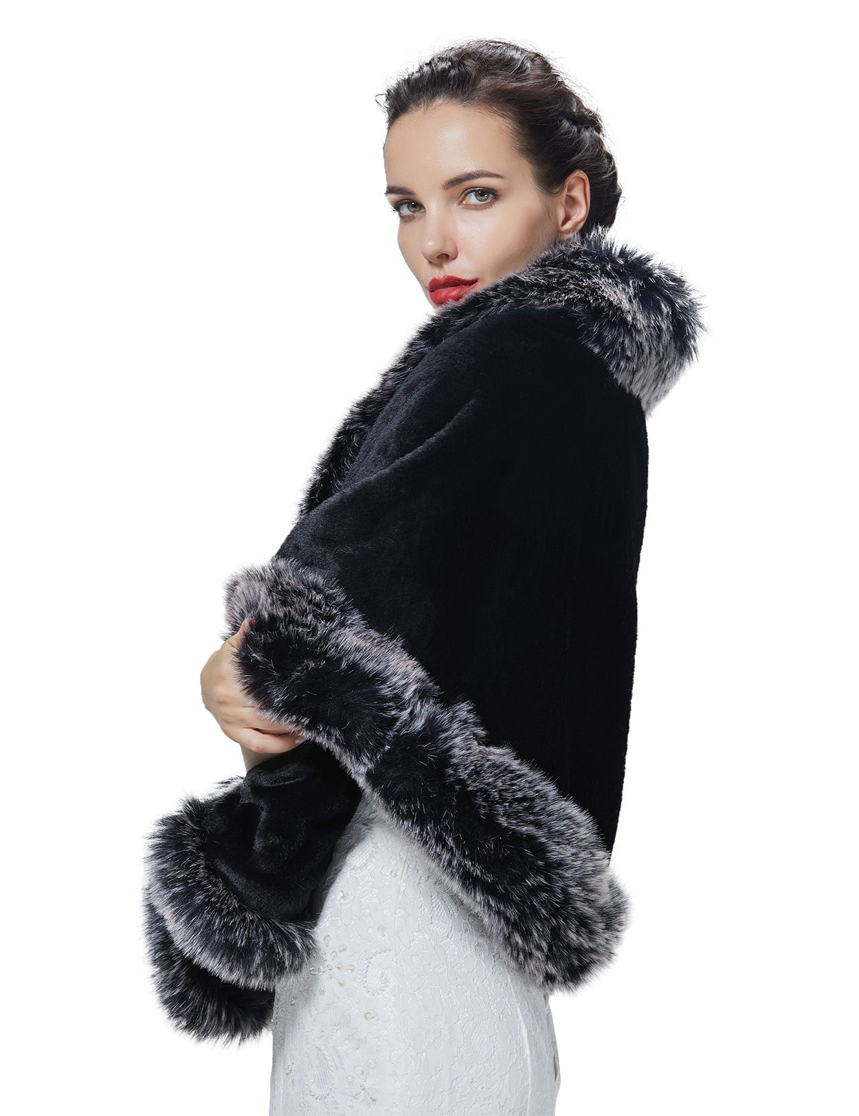 Luxury faux fur shawl for bridal wedding and evening dresses